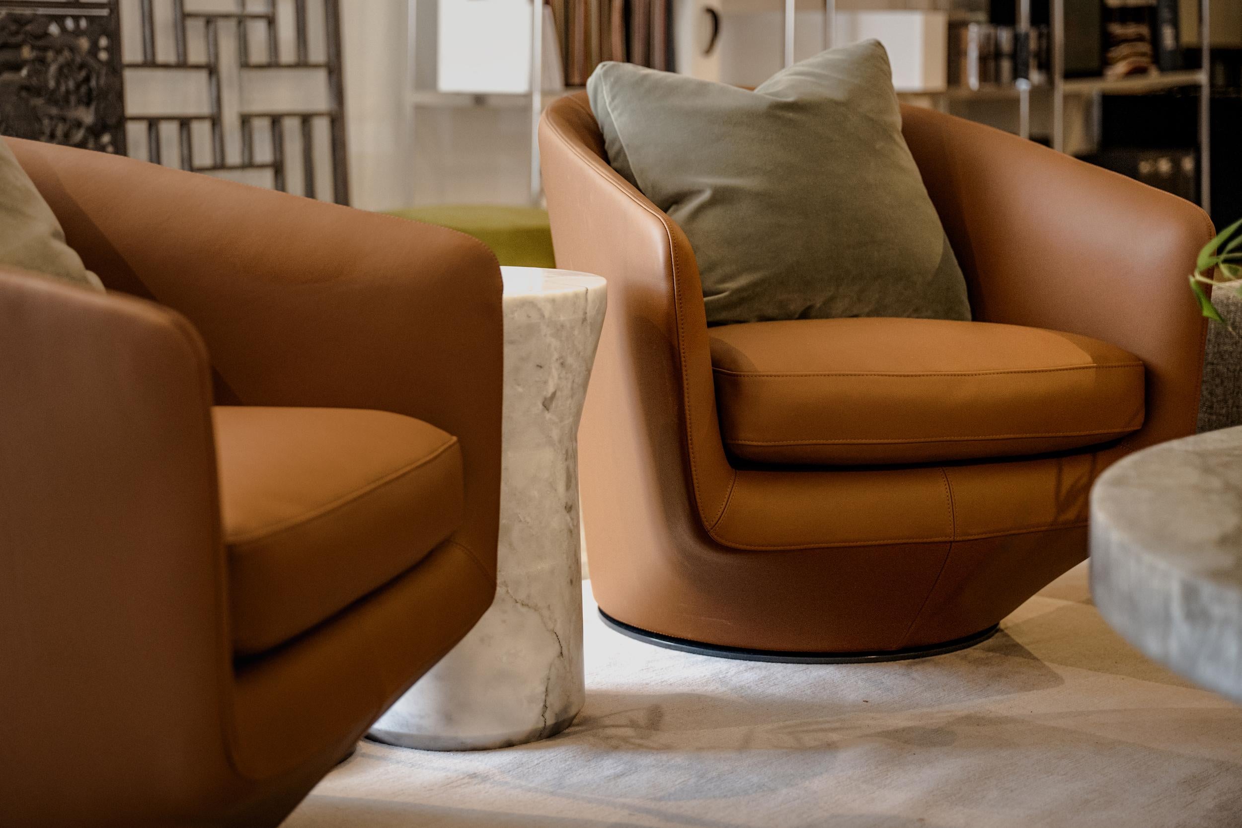 Brown Leather U Turn Swivel Club Armchair by Bensen - Available Now For Sale 1