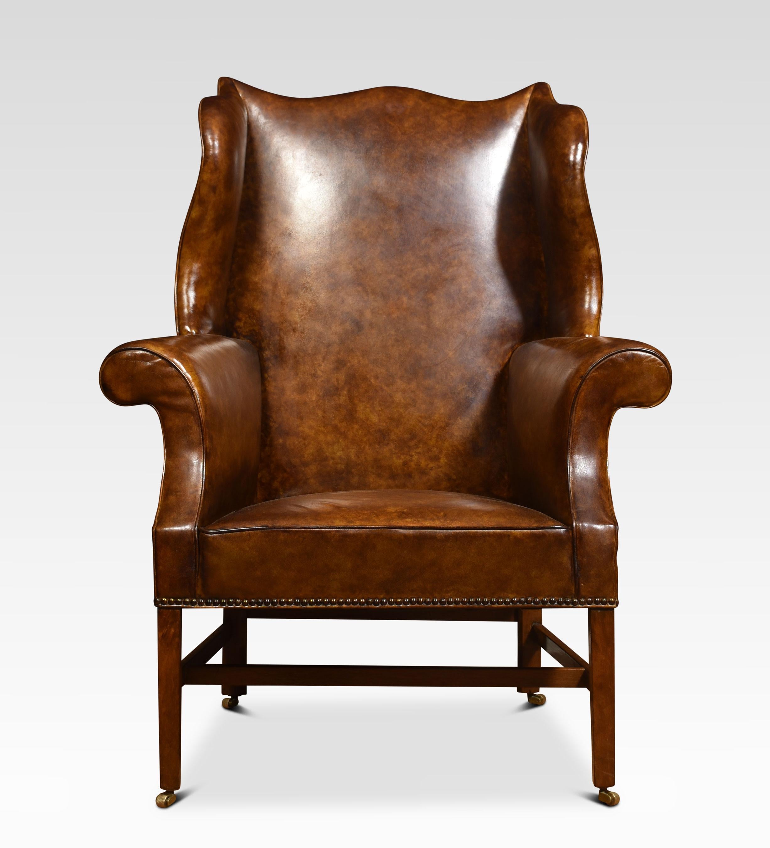 Brown Leather Upholstered Wingback Armchair In Good Condition In Cheshire, GB