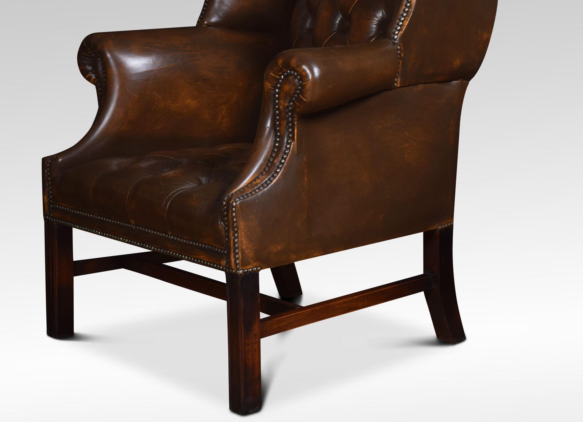 20ième siècle Fauteuil Wingback tapissé en cuir Brown en vente