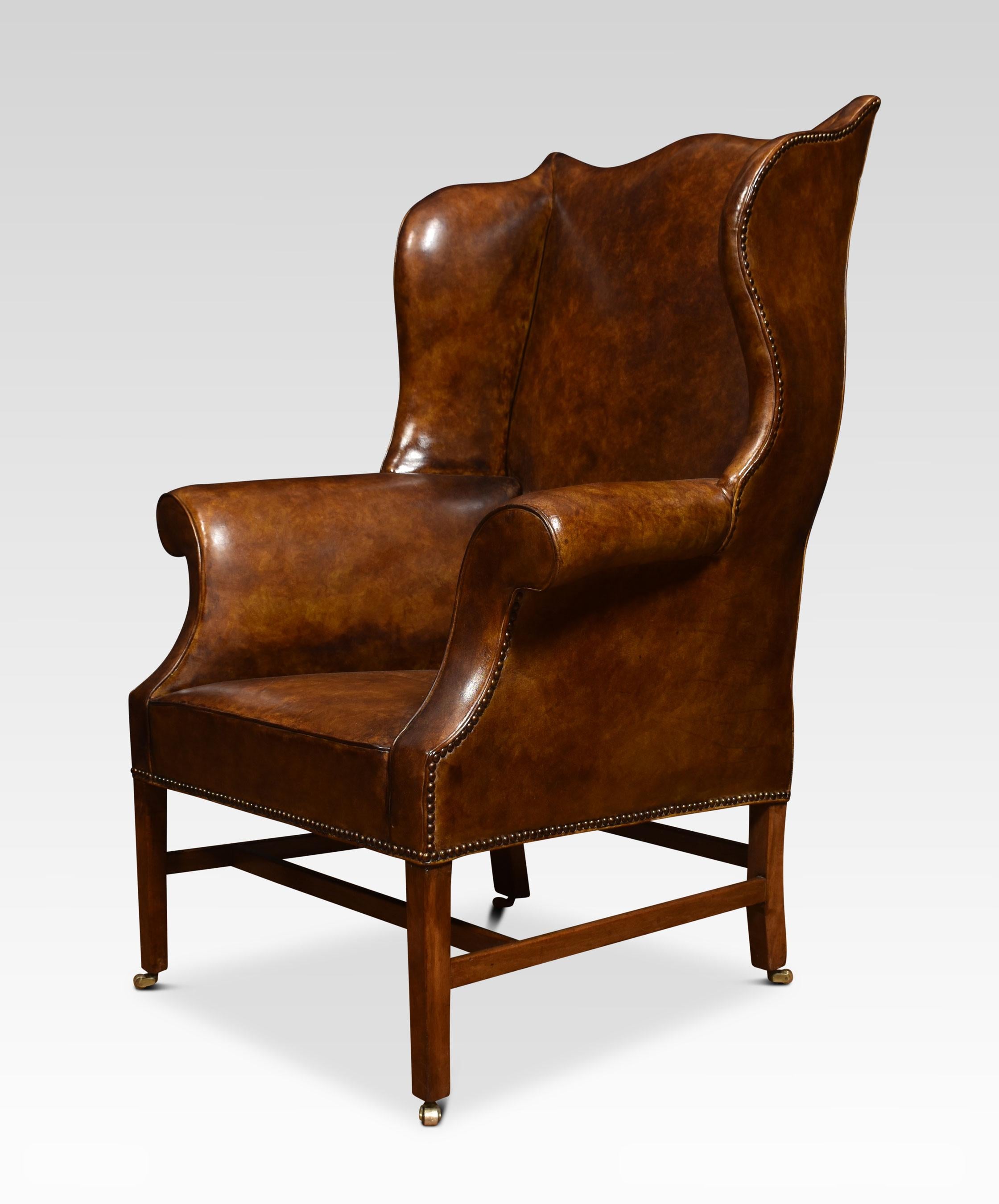 20th Century Brown Leather Upholstered Wingback Armchair