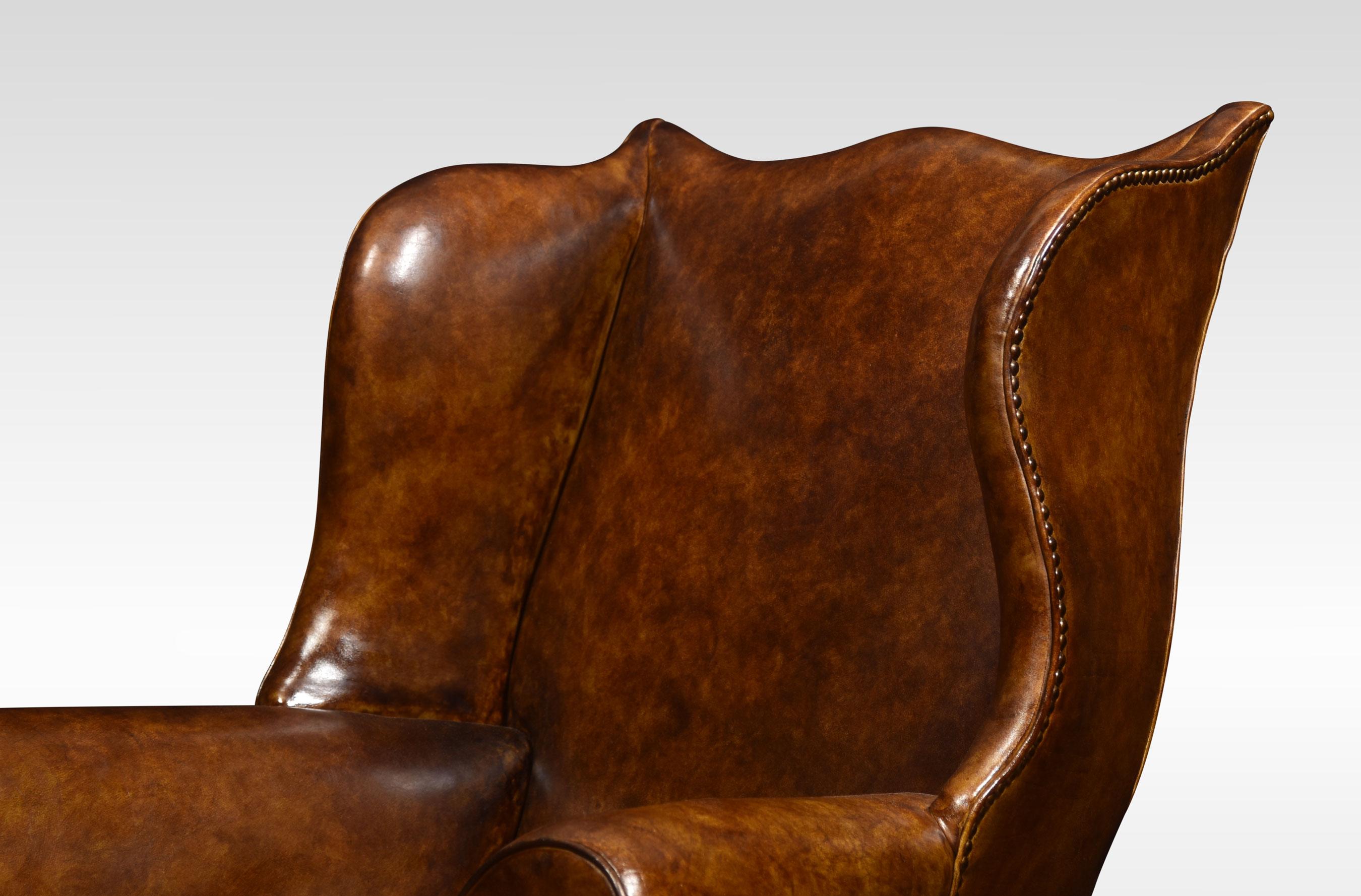 Brown Leather Upholstered Wingback Armchair 1