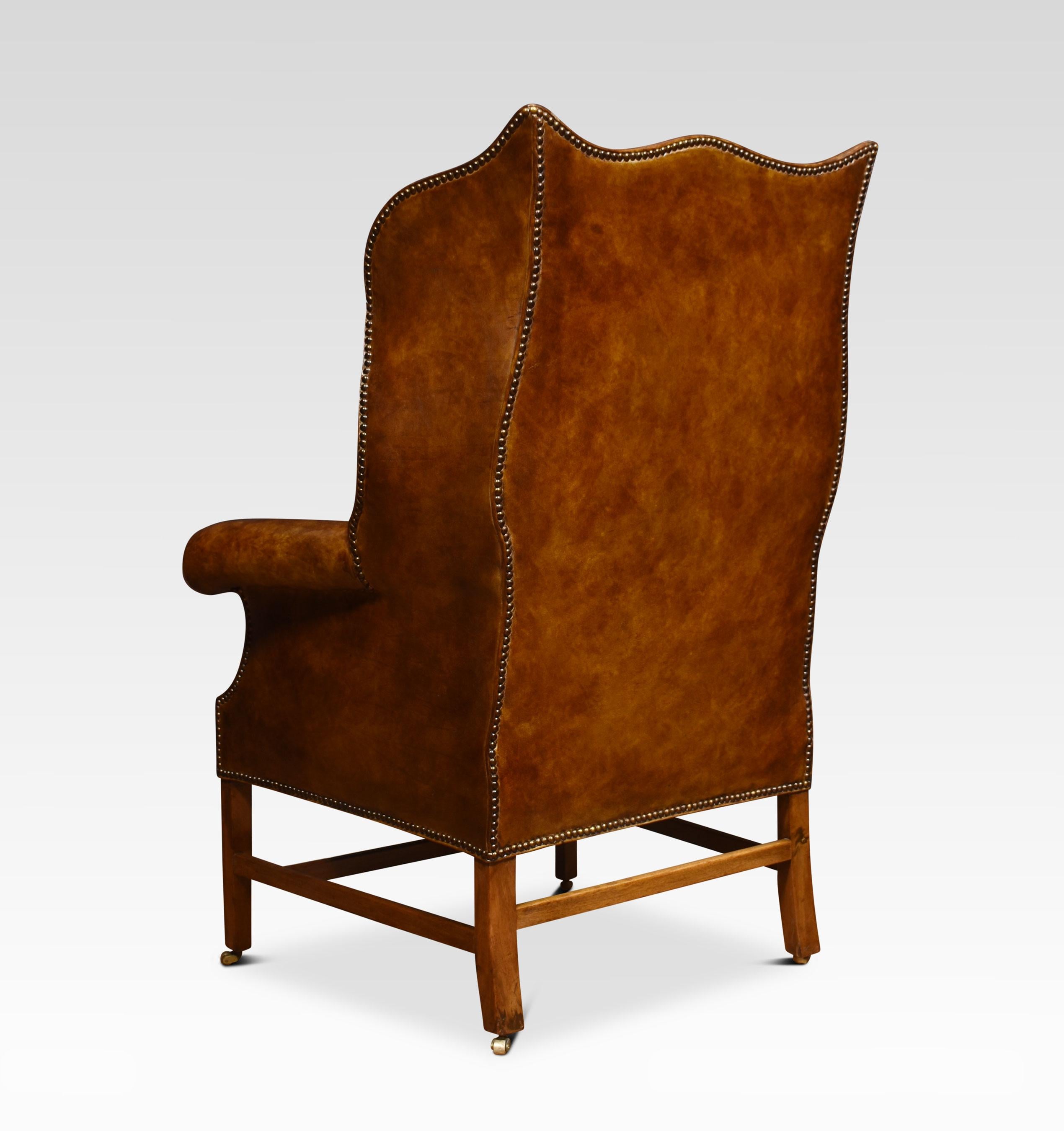 Brown Leather Upholstered Wingback Armchair 3