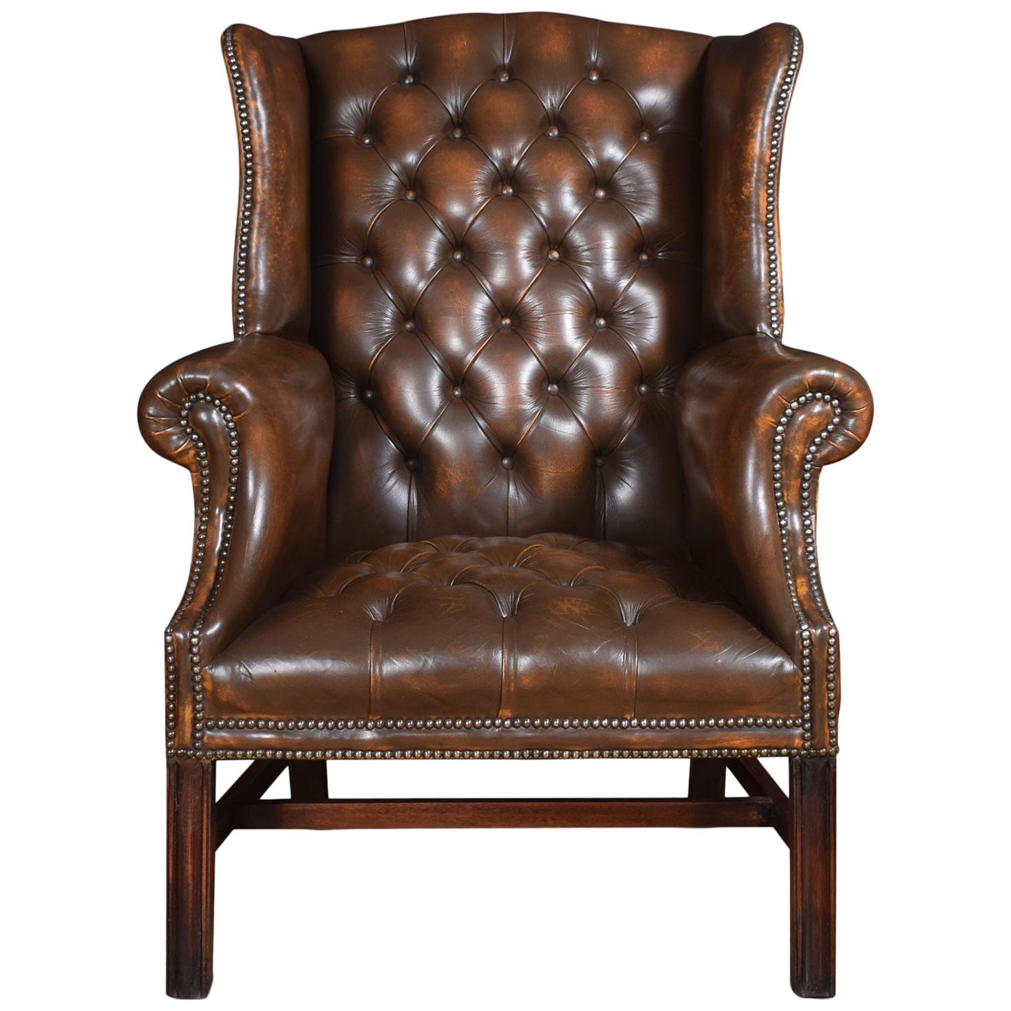 Brown Leather Upholstered Wingback Armchair For Sale at 1stDibs brown
