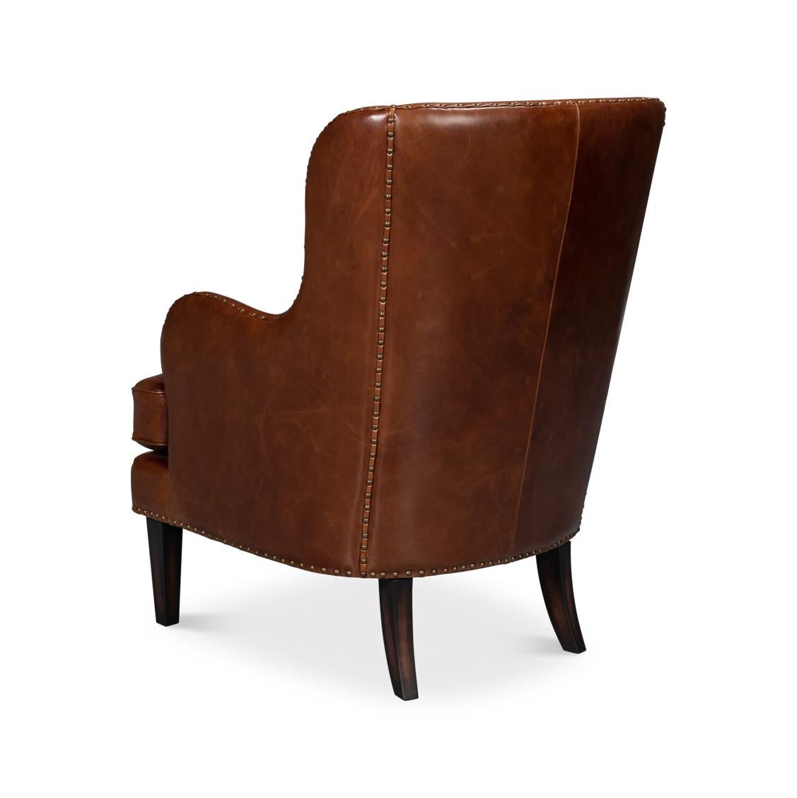 Brown Leather Wing Chair In New Condition For Sale In Westwood, NJ