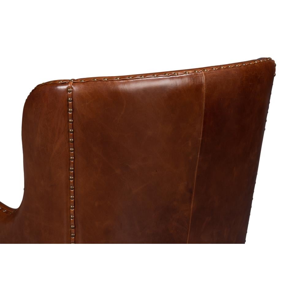 Brown Leather Wing Chair For Sale 1