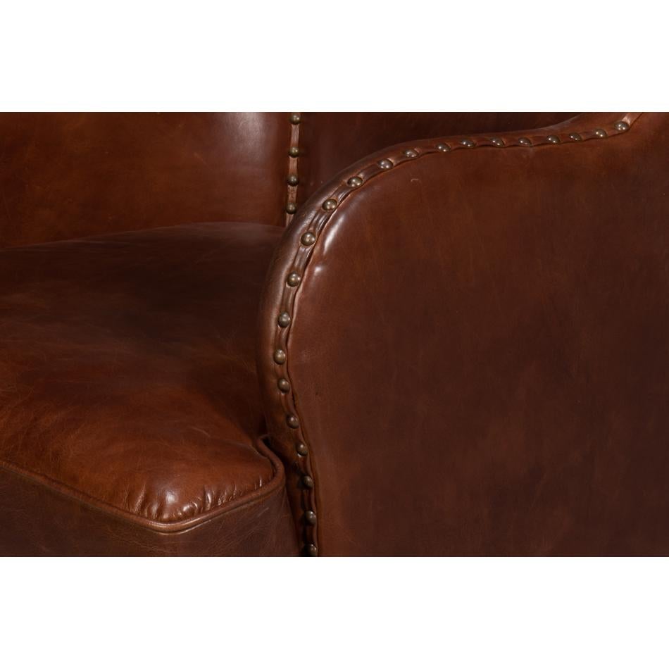 Brown Leather Wing Chair For Sale 2