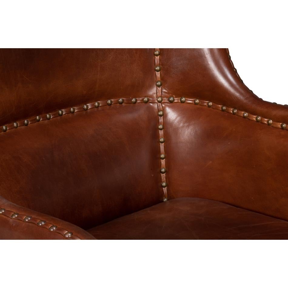 Brown Leather Wing Chair For Sale 3