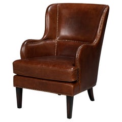Brown Leather Wing Chair