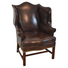 Vintage Brown Leather Wingback Chair By Hickory Furniture
