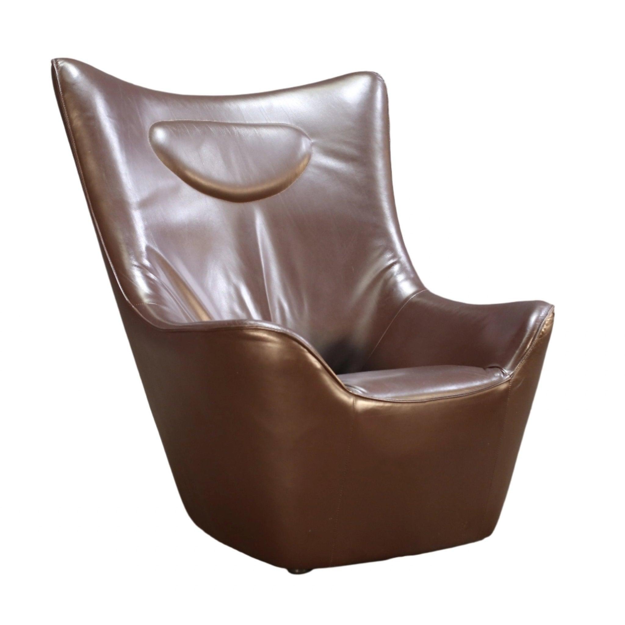Brown Leather Wingback Chair by Tom Dixon In Good Condition For Sale In Basildon, London