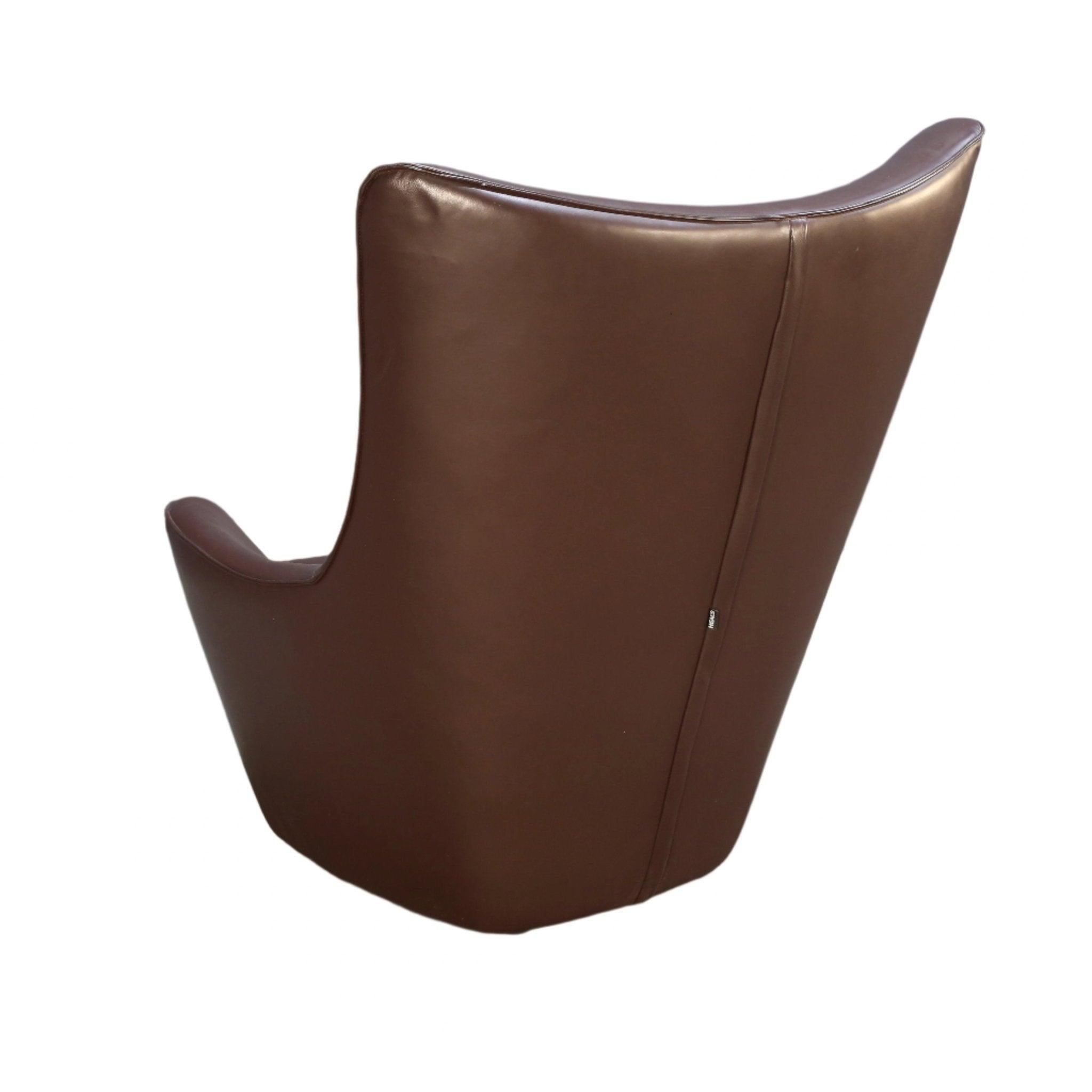 Brown Leather Wingback Chair by Tom Dixon For Sale 1