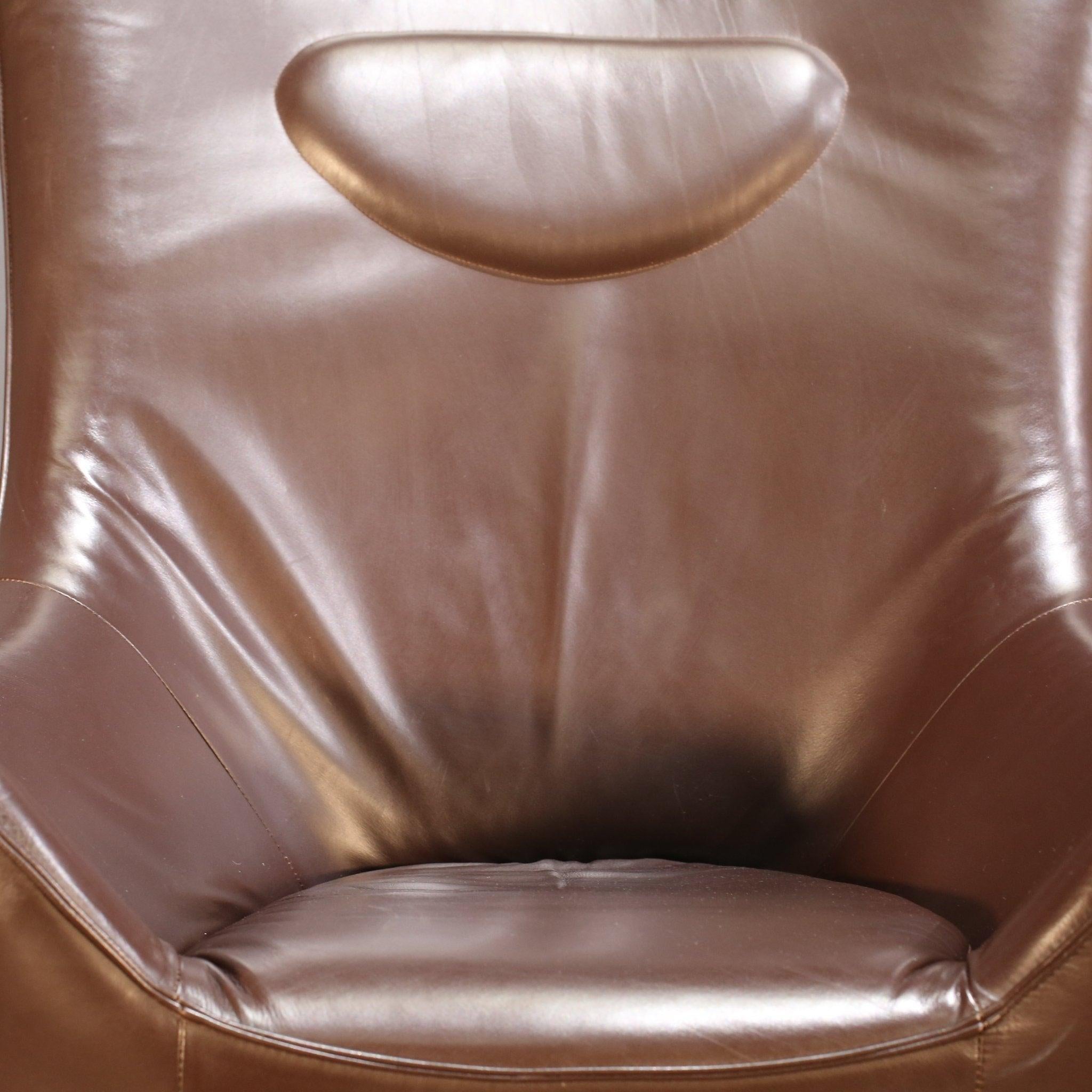 Brown Leather Wingback Chair by Tom Dixon For Sale 2