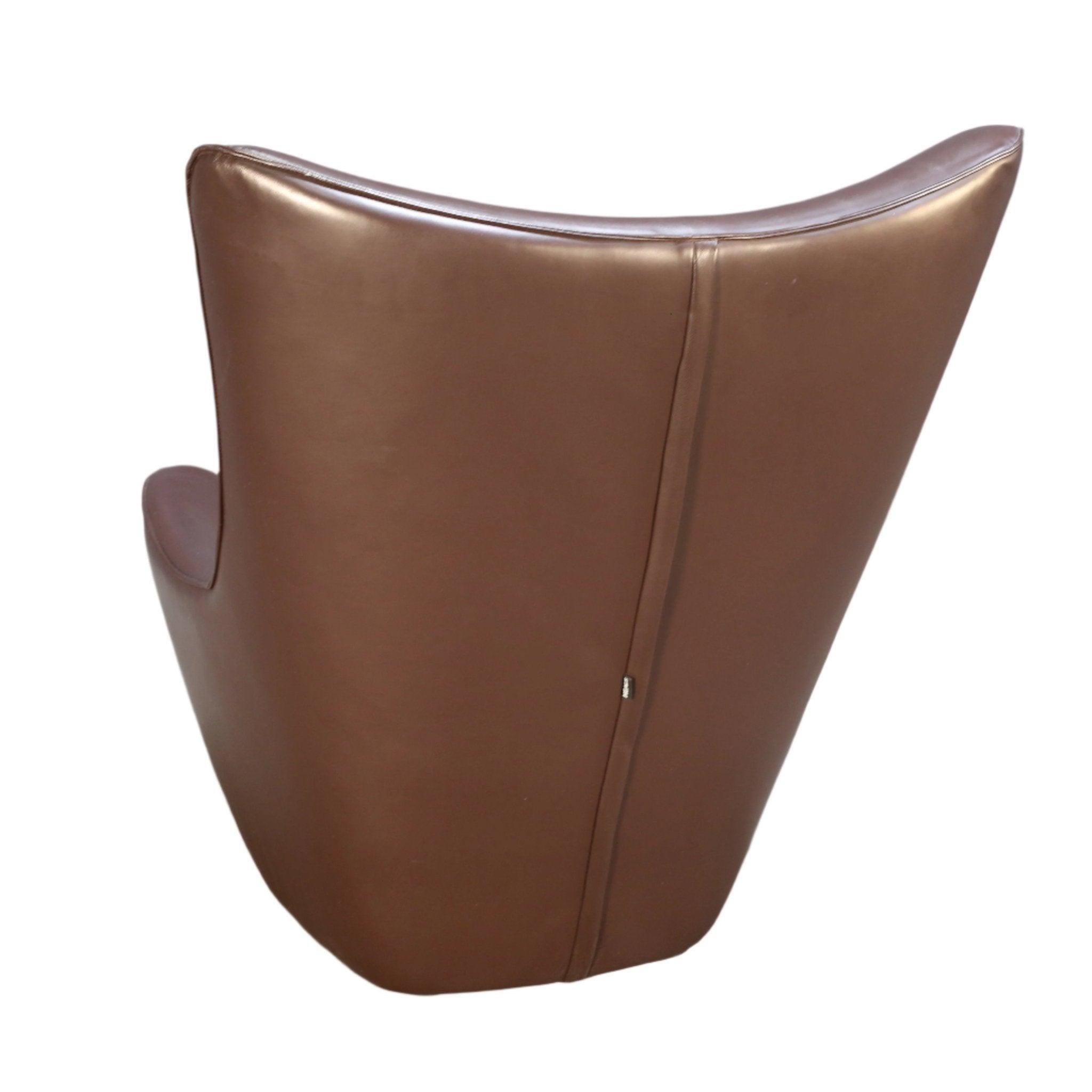 Brown Leather Wingback Chair by Tom Dixon For Sale 3