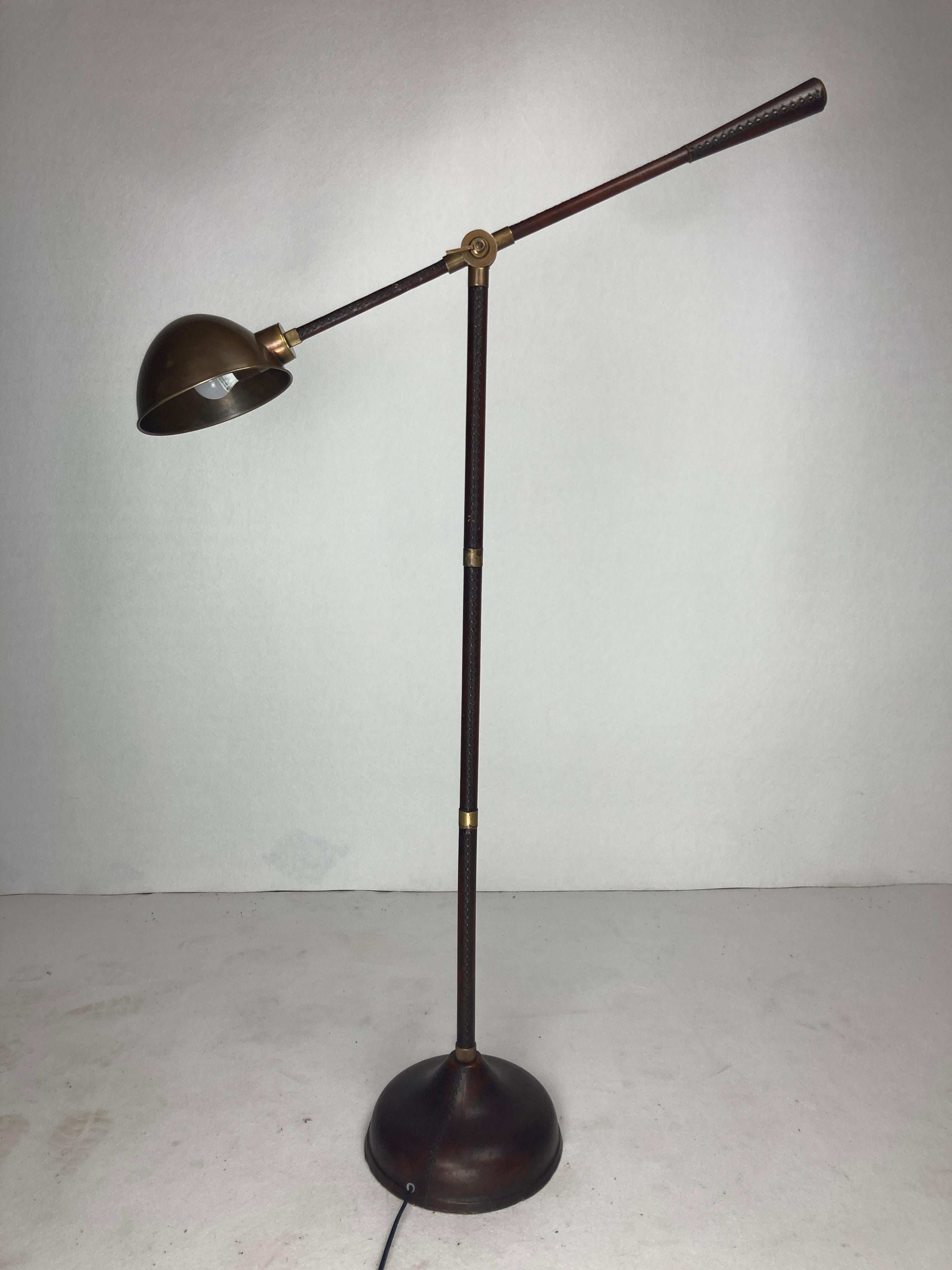 Brown leather wrapped and stitched floor lamp, 1970s 4