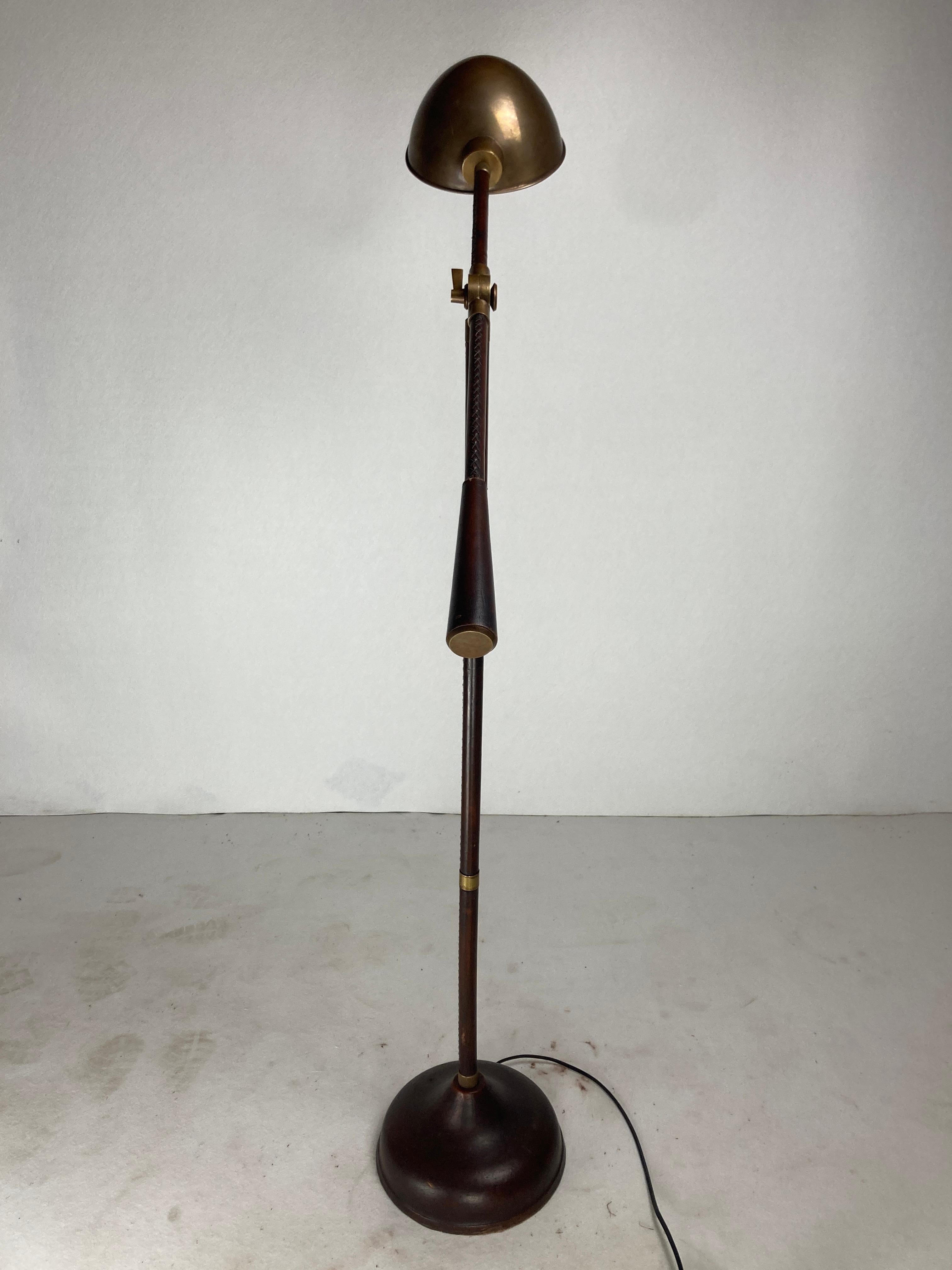 Brown leather wrapped and stitched floor lamp, 1970s 10