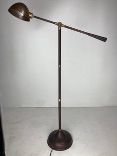 Lampada da terra con rivestimento in pelle marrone e cuciture, anni '70