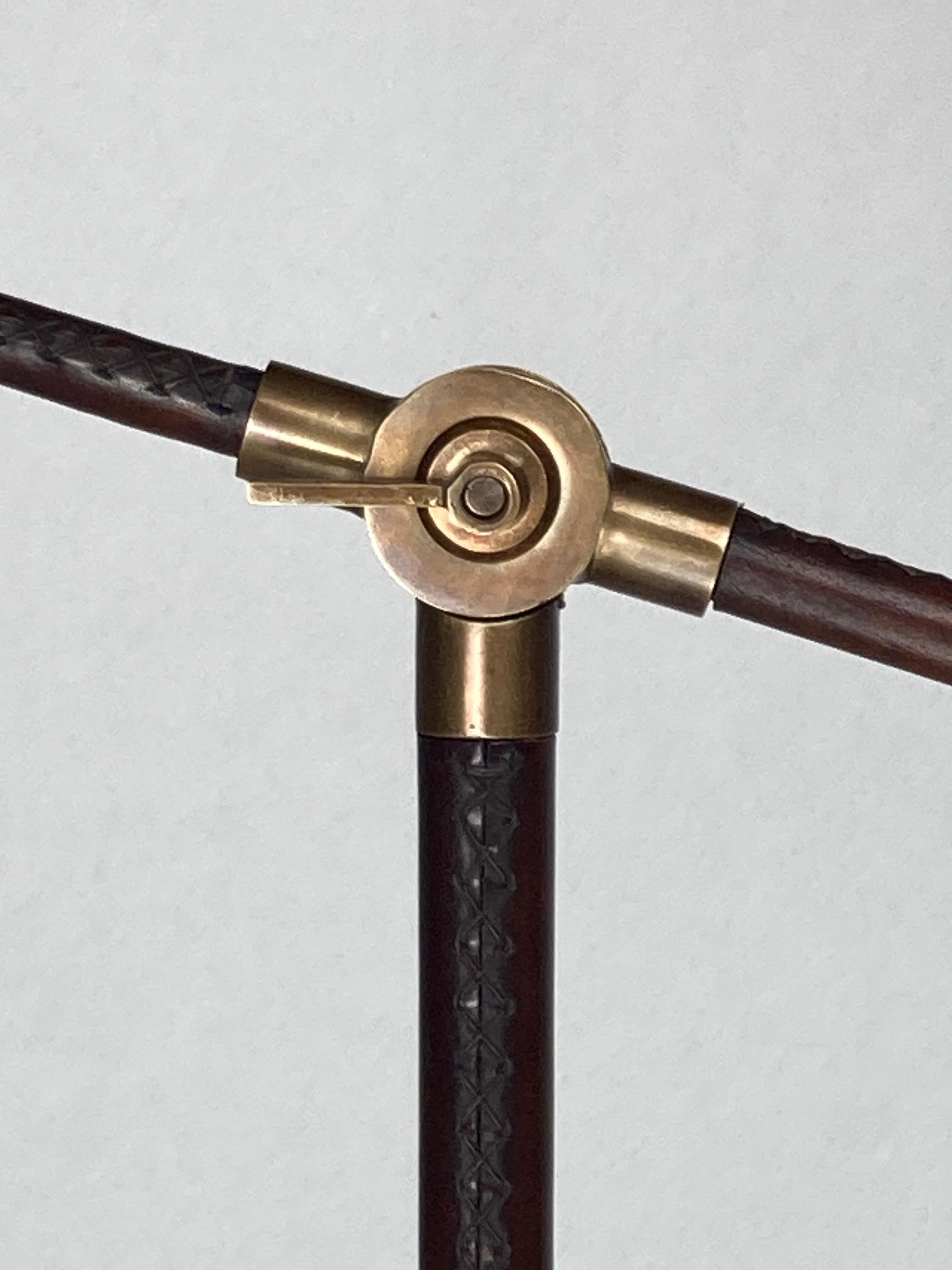 Mid-Century Modern Brown leather wrapped and stitched floor lamp, 1970s