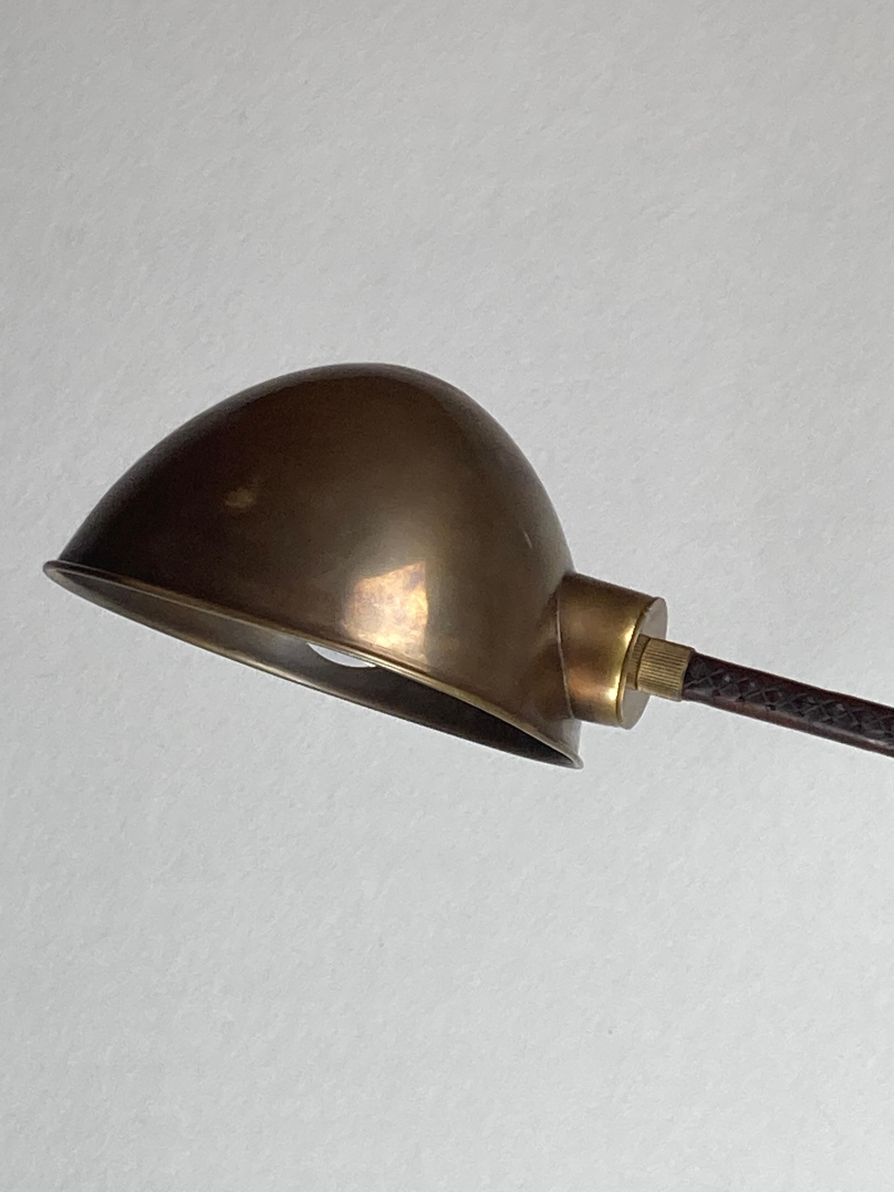 Brown leather wrapped and stitched floor lamp, 1970s 1