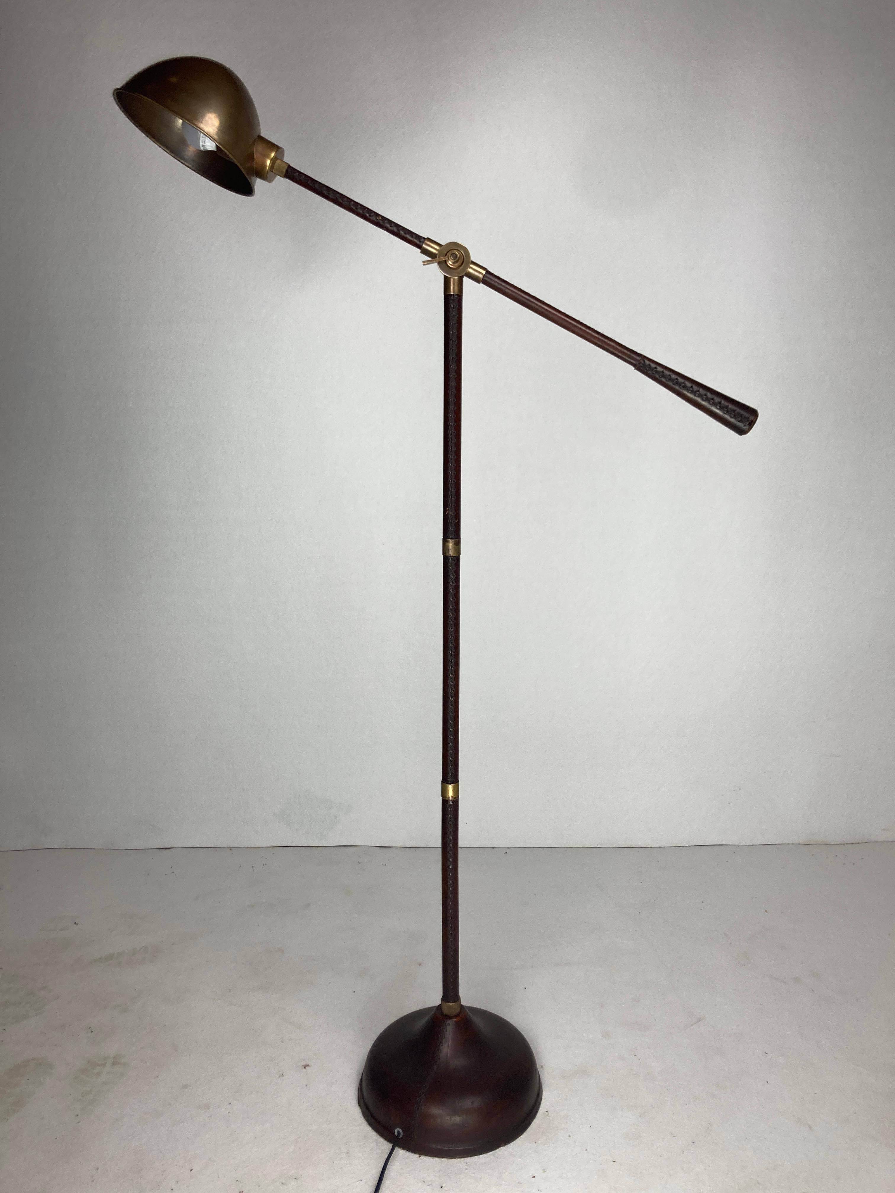 Brown leather wrapped and stitched floor lamp, 1970s 2