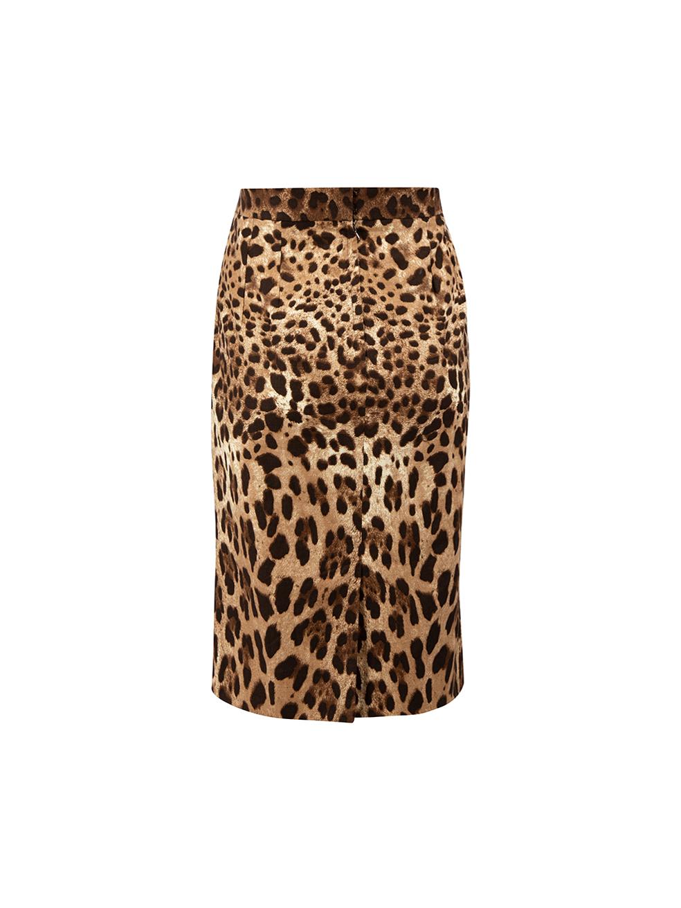 Brown Leopard Print Knee Skirt Size L In Good Condition For Sale In London, GB