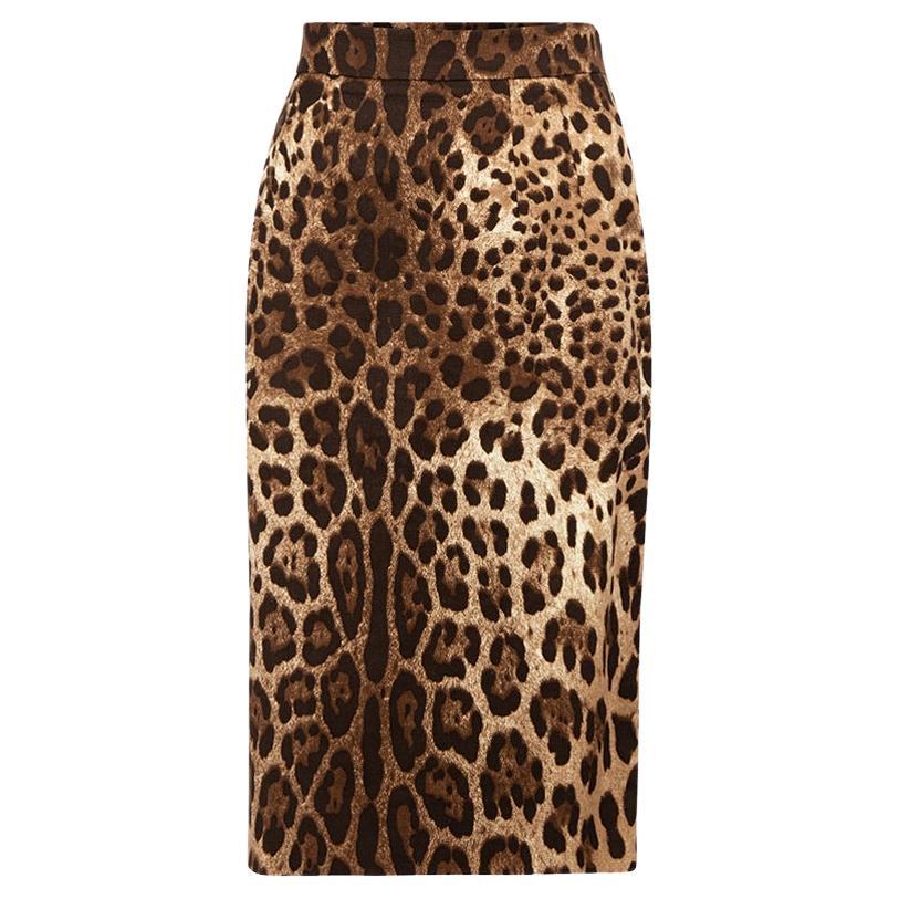 Brown Leopard Print Knee Skirt Size L For Sale