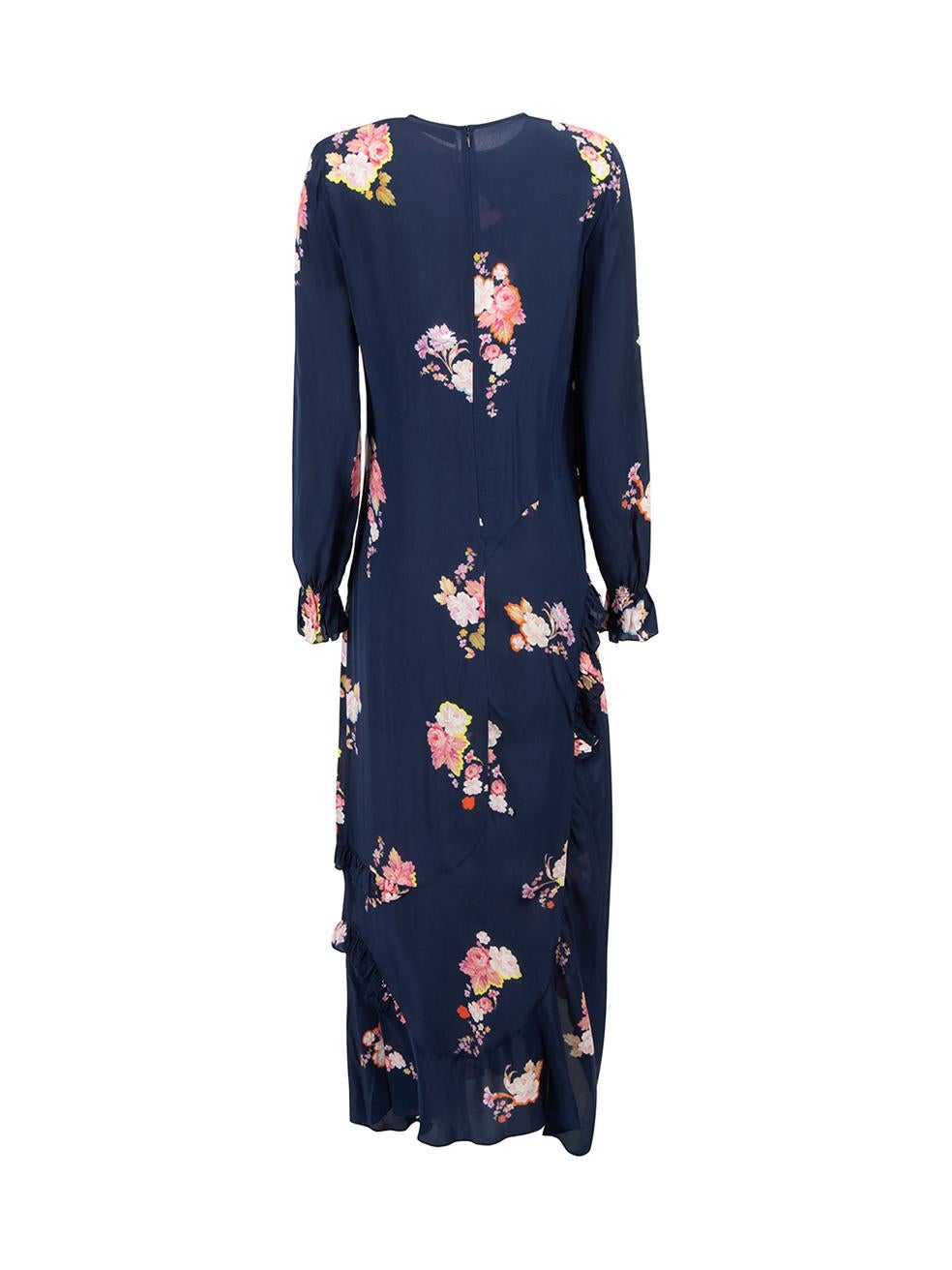 Preen Line Navy Floral Print Ruffles Accent Maxi Dress Size XS In New Condition For Sale In London, GB