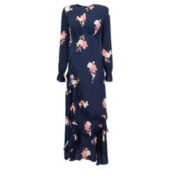 Preen Line Navy Floral Print Ruffles Accent Maxi Dress Size XS