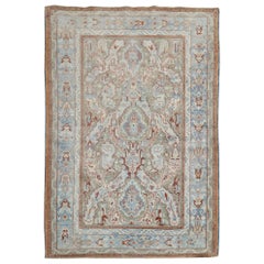 Tapis persan ancien marron clair et rouille, taille réduite