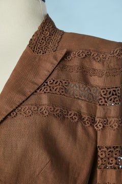 Brown linen and lace bra and boléro ensemble Lolita Lempicka Circa 1990's