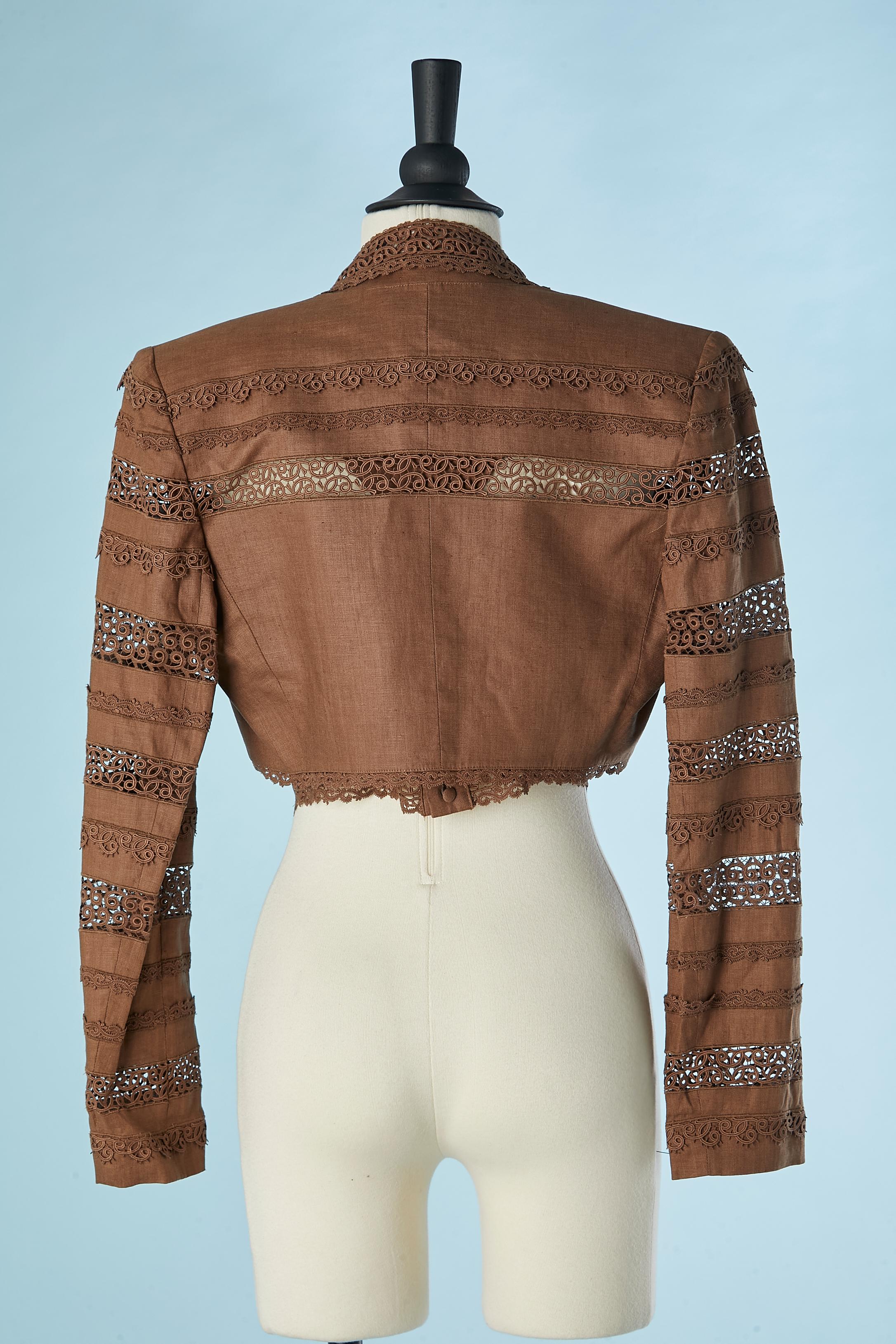 Women's Brown linen and lace bra and boléro ensemble Lolita Lempicka Circa 1990's  For Sale