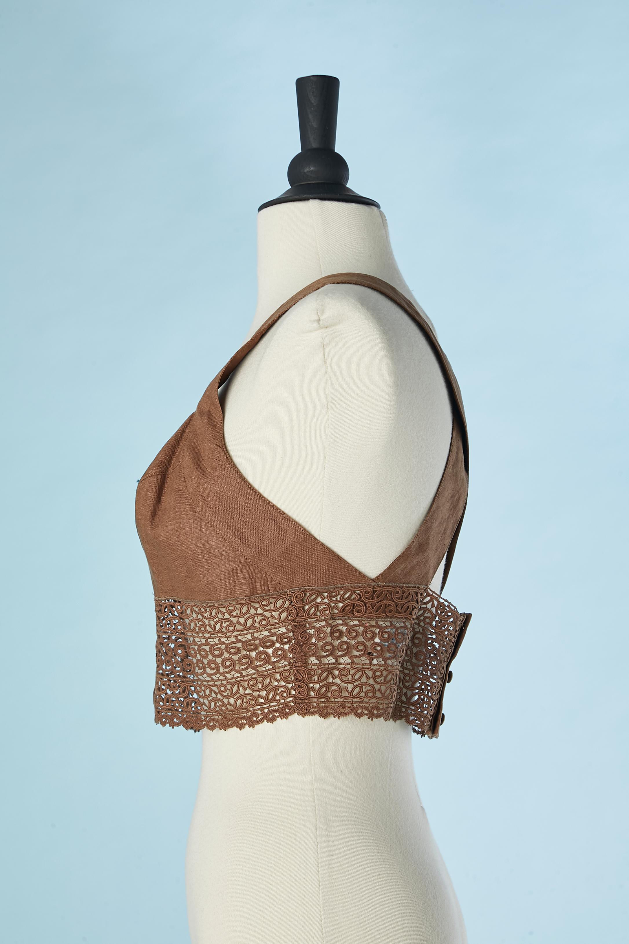Brown linen and lace bra and boléro ensemble Lolita Lempicka Circa 1990's  For Sale 3