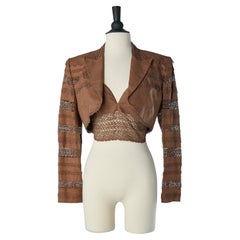 Vintage Brown linen and lace bra and boléro ensemble Lolita Lempicka Circa 1990's 