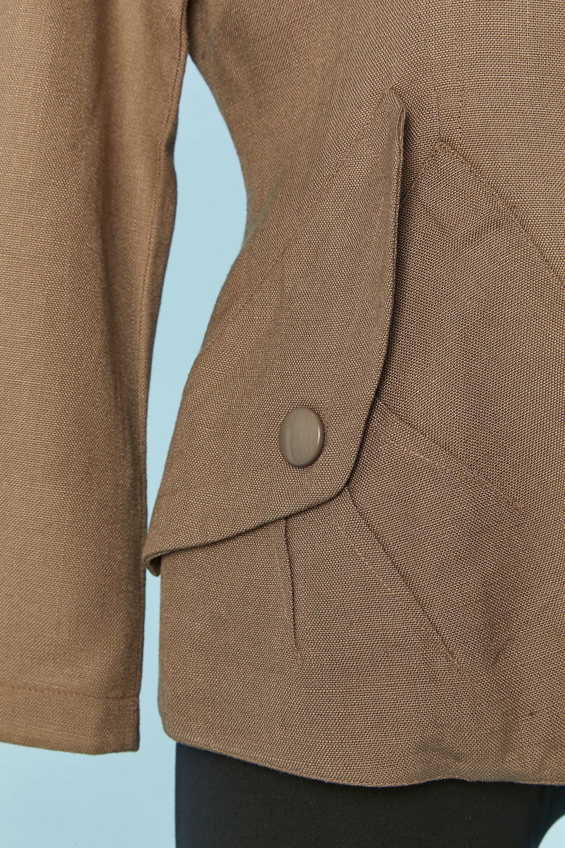 Brown linen single breasted jacket THIERRY MUGLER In Excellent Condition For Sale In Saint-Ouen-Sur-Seine, FR