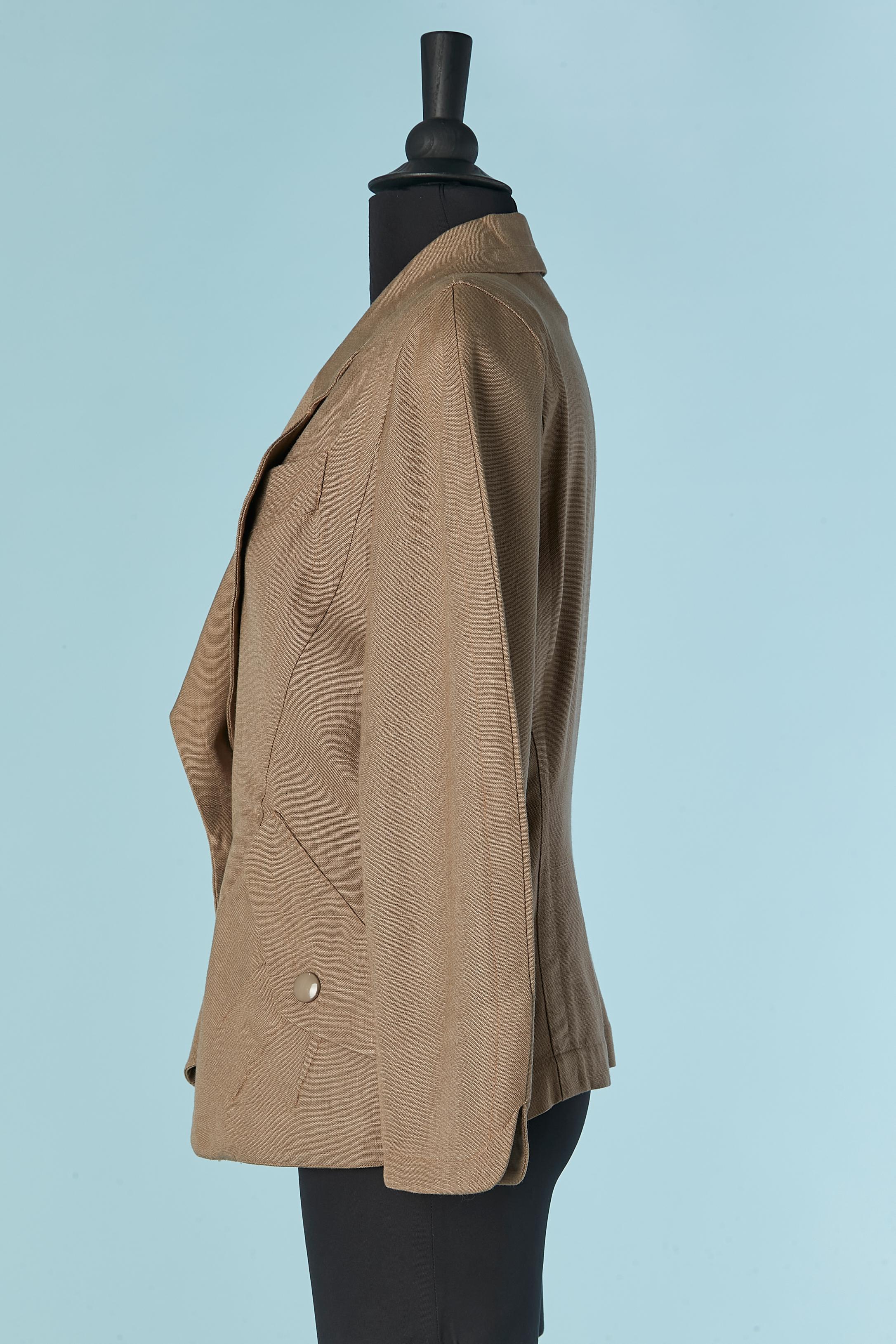 Brown linen single breasted jacket THIERRY MUGLER For Sale 2
