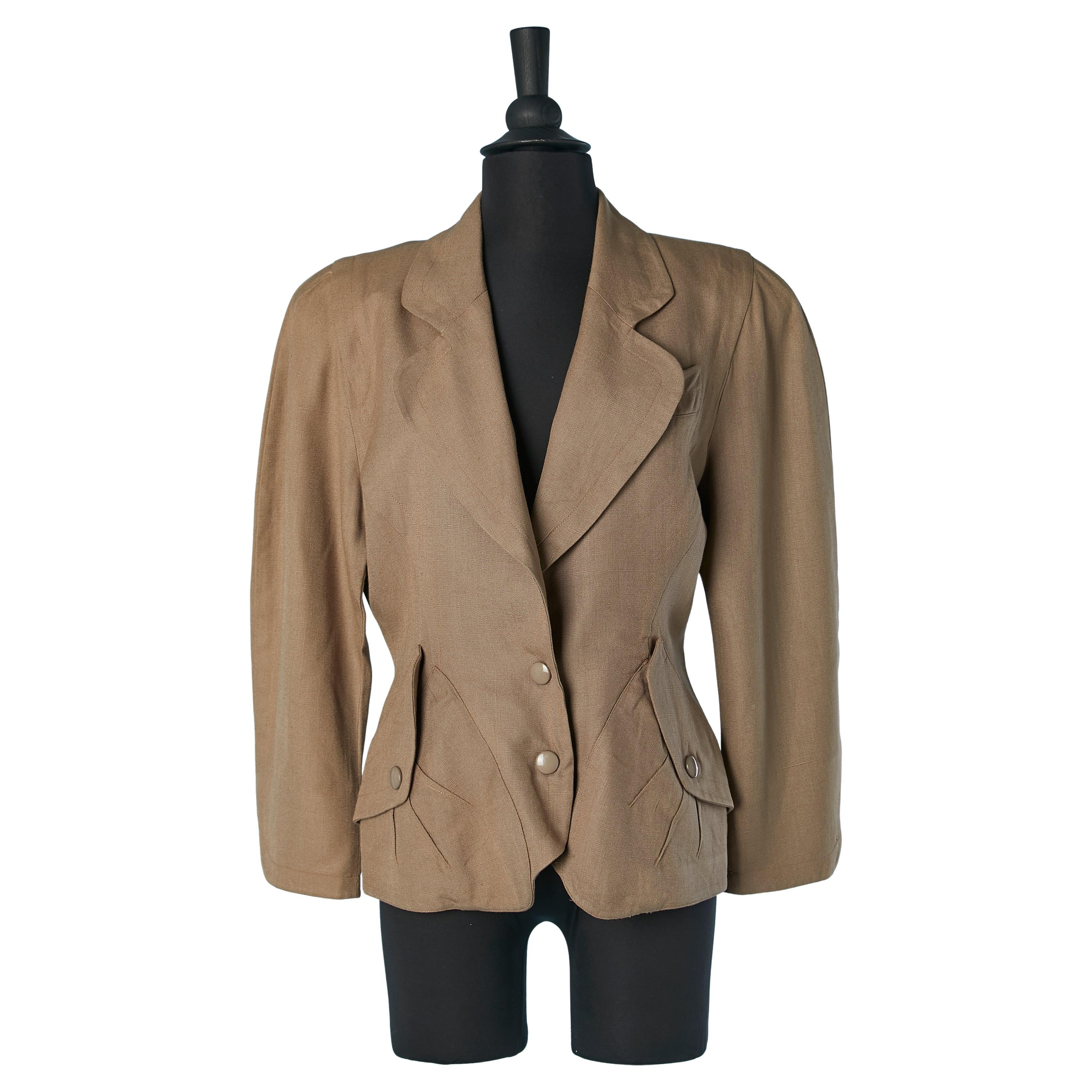 Brown linen single breasted jacket THIERRY MUGLER For Sale