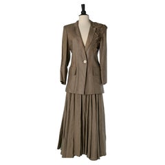 Brown linen skirt suit with passementerie appliqué CHLOE