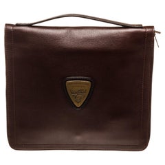 Brown Loewe leather document holder portfolio bag with material canvas leather