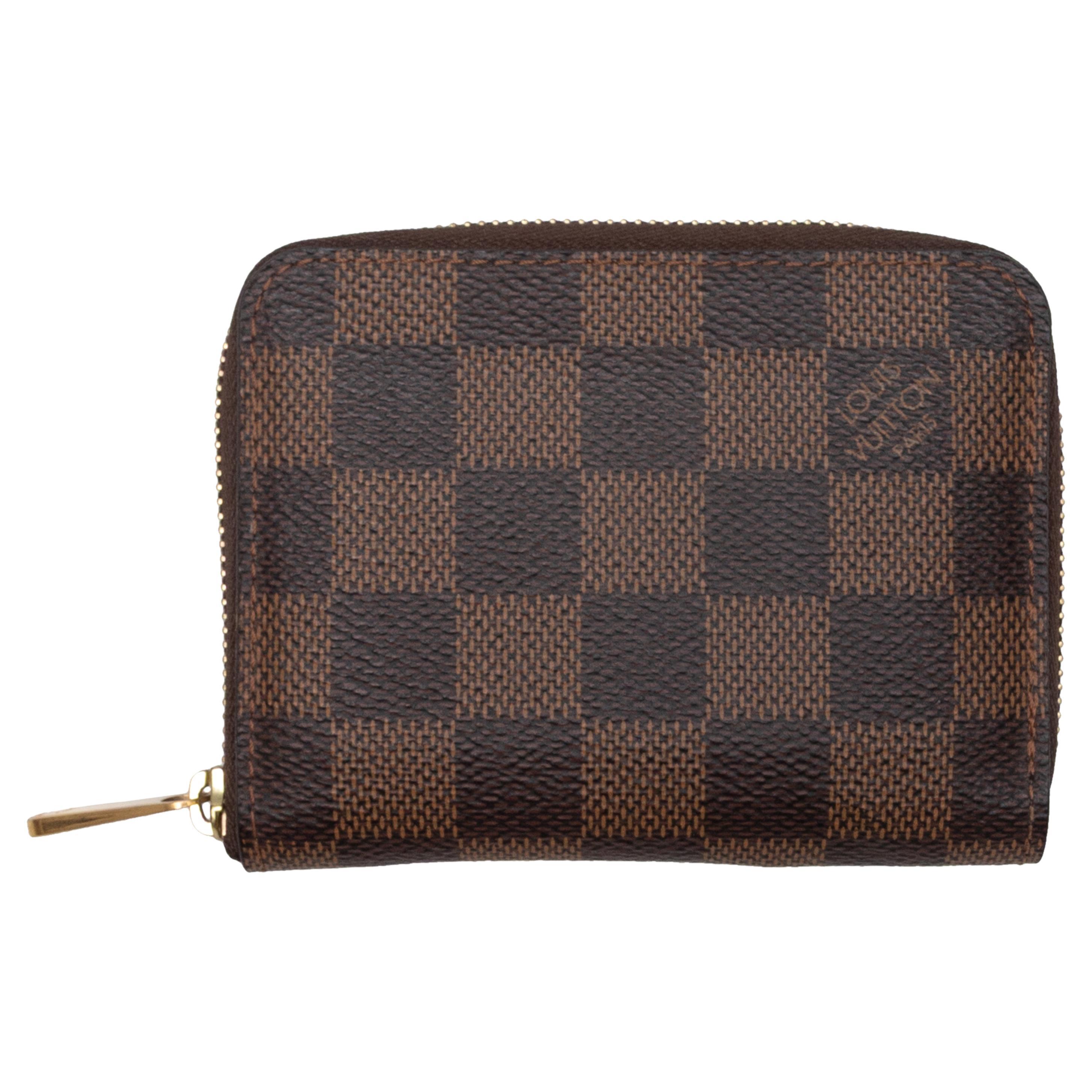 Brown Louis Vuitton Damier Ebene Small Zip Wallet in vendita