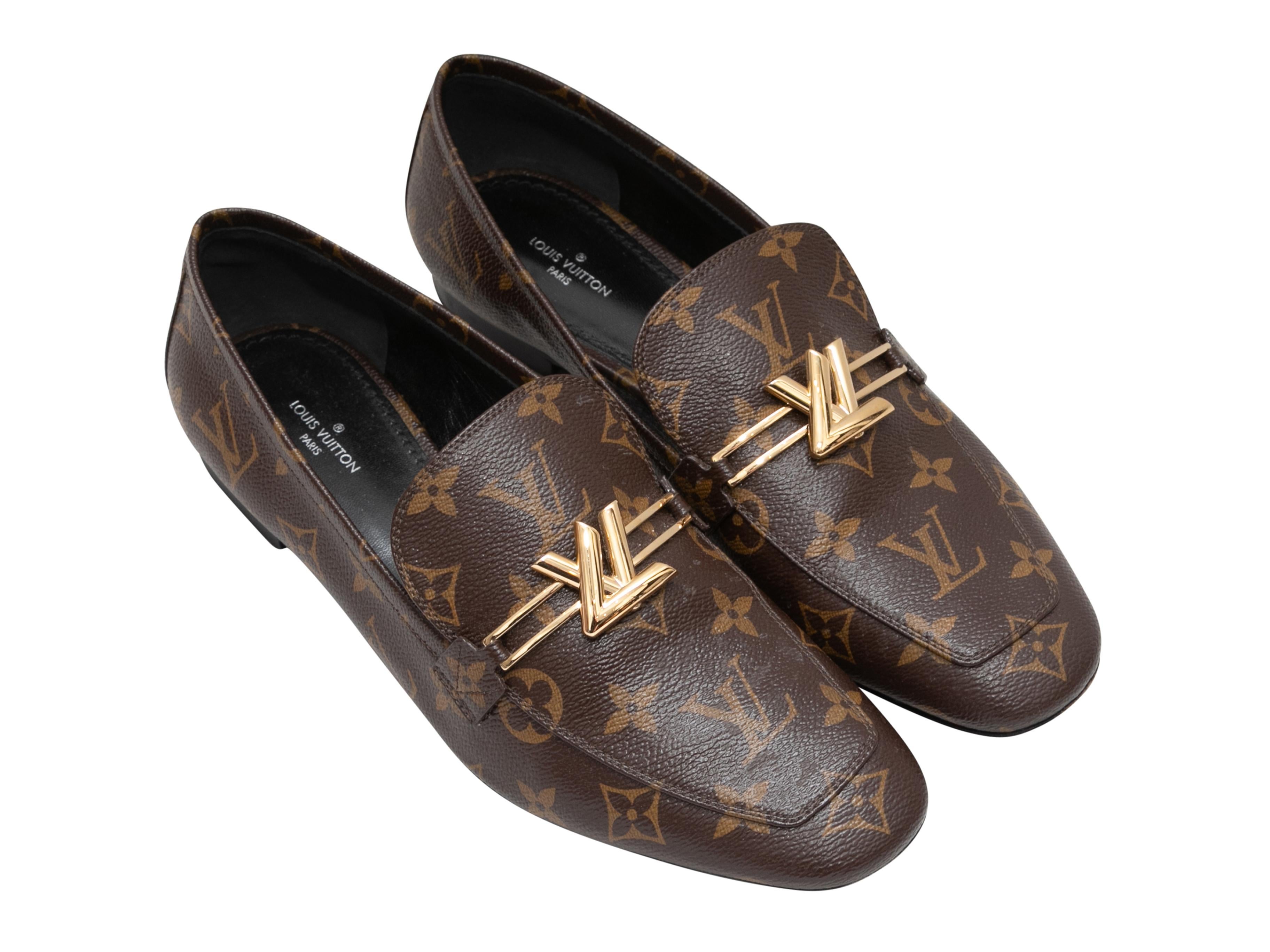Brown Louis Vuitton Monogram Upper Case Loafers Size 39 In Good Condition For Sale In New York, NY