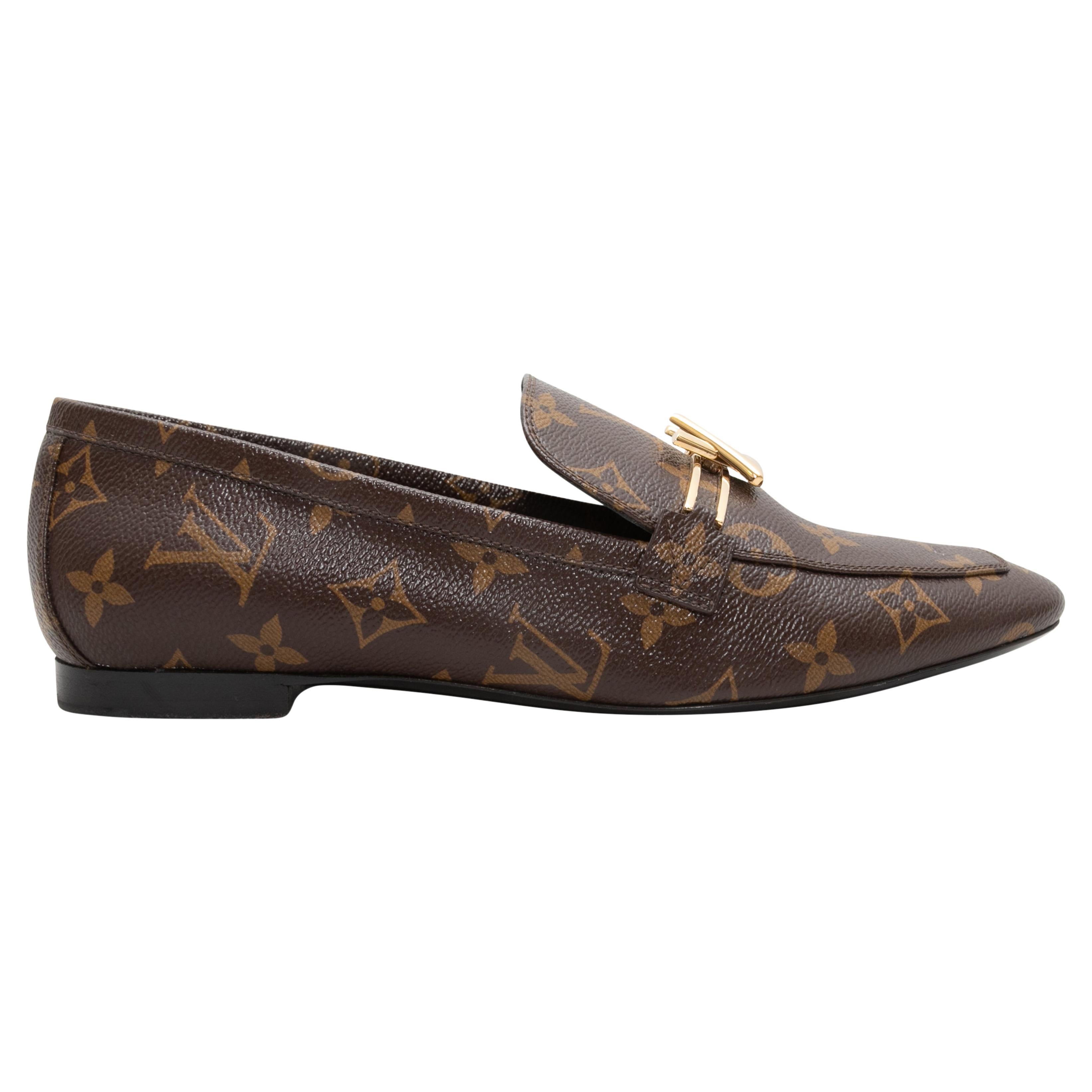 Brown Louis Vuitton Monogram Upper Case Loafers Size 39 For Sale