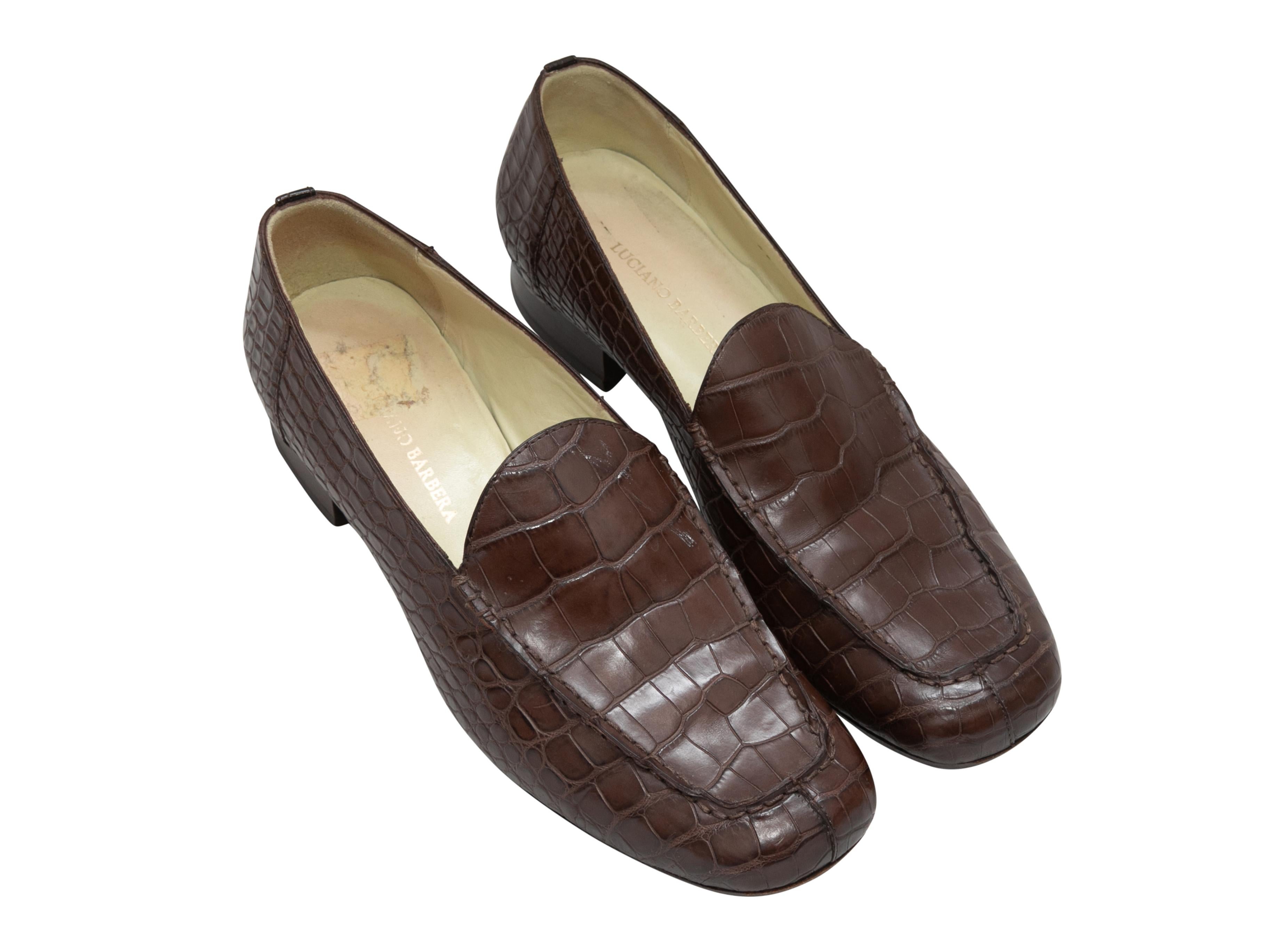Brown Luciano Barbera Croc Loafers Size 37 In Good Condition For Sale In New York, NY