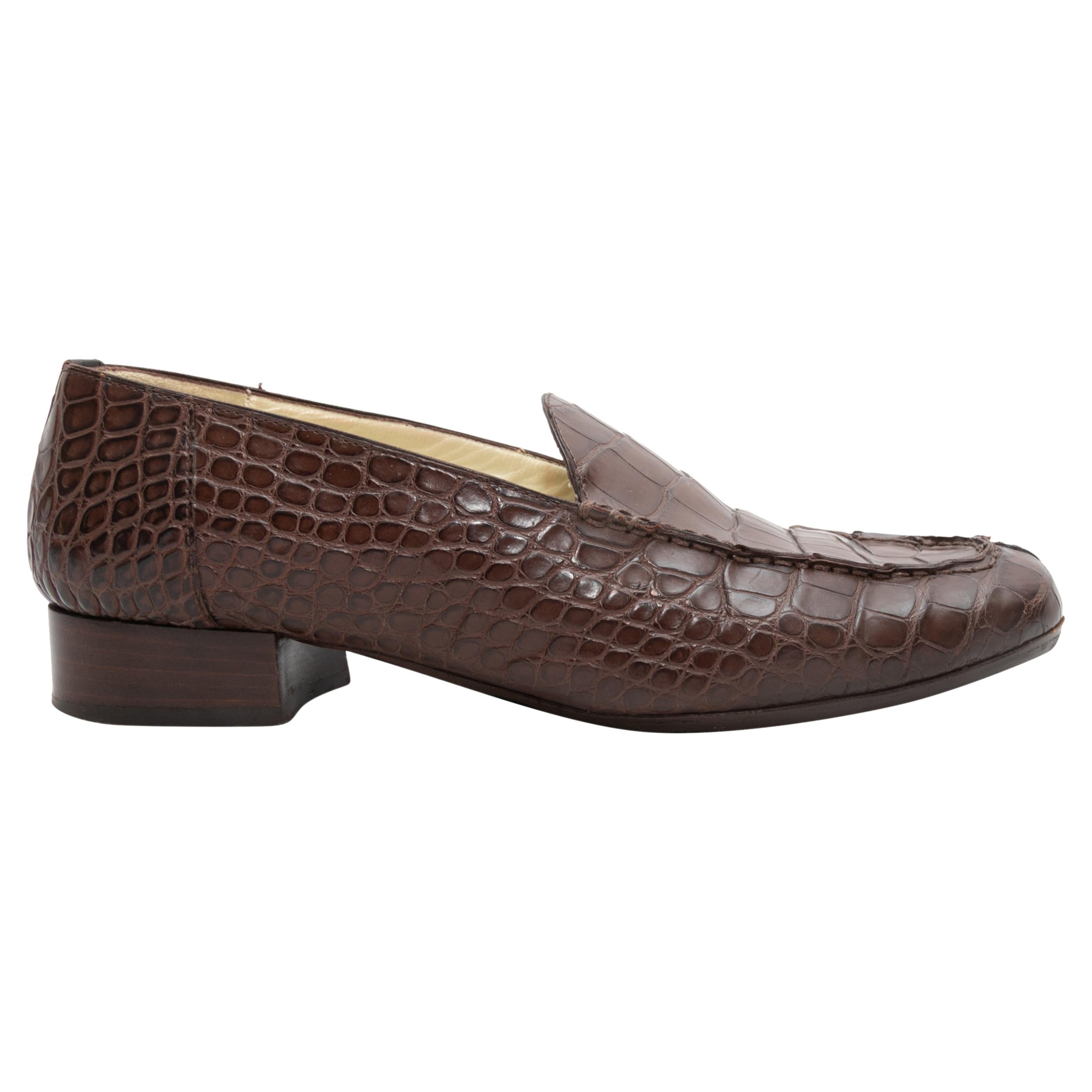 Brown Luciano Barbera Croc Loafers Size 37 For Sale