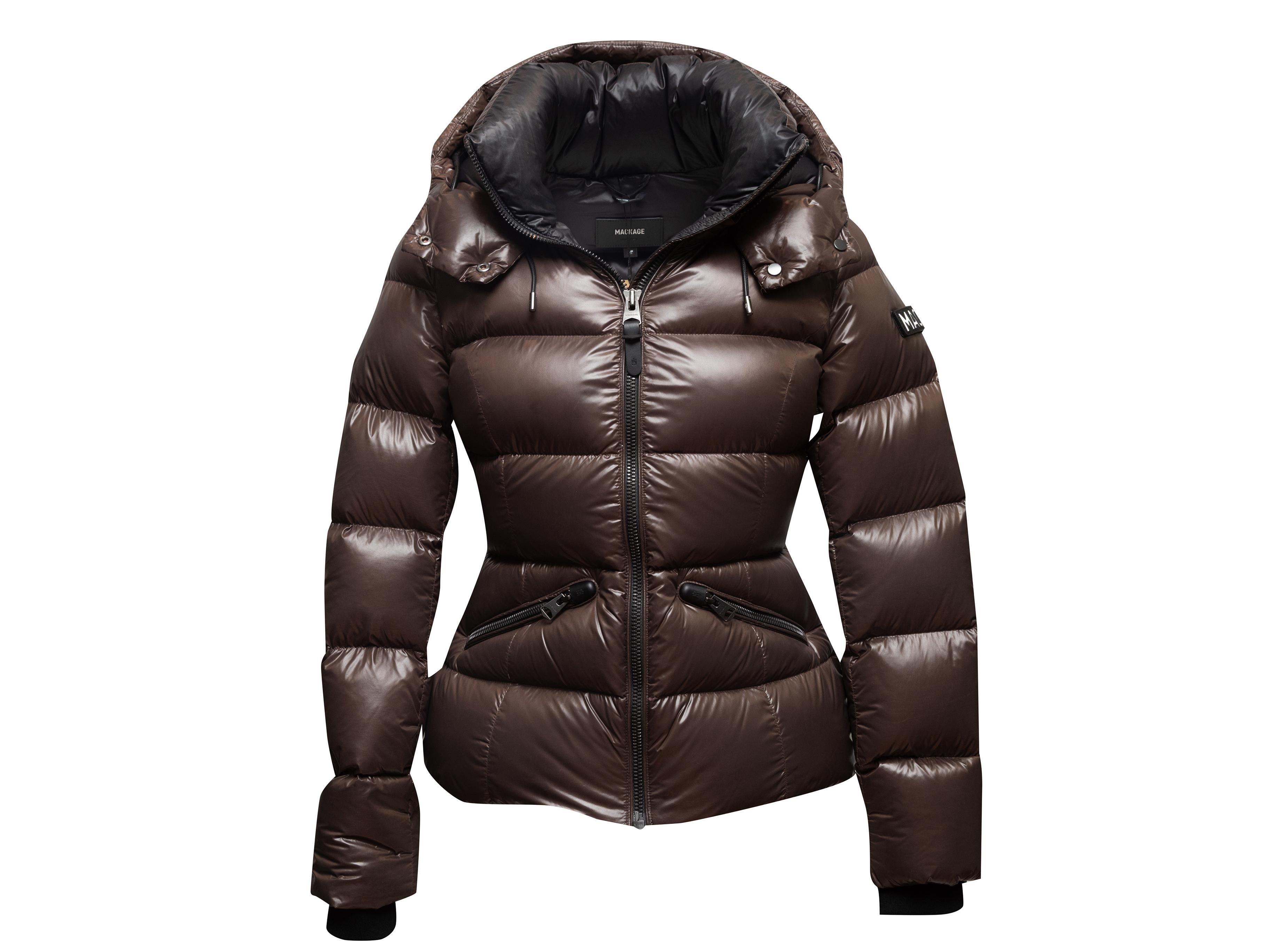 Nero Piumino con cappuccio marrone Mackage taglia US S in vendita