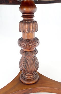 Brown Mahogany 24" Round Carved Rope Edge Tripod Base Claw Feed Lamp Side Table