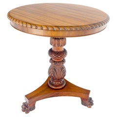 Brown Mahogany 24" Round Carved Rope Edge Tripod Base Claw Feed Lamp Side Table