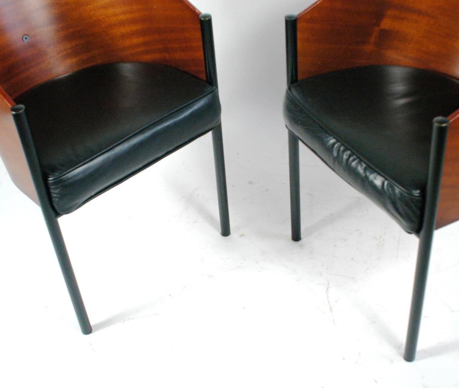  Brown mahogany and Black Leather Costes Chair by Philippe Starck 2