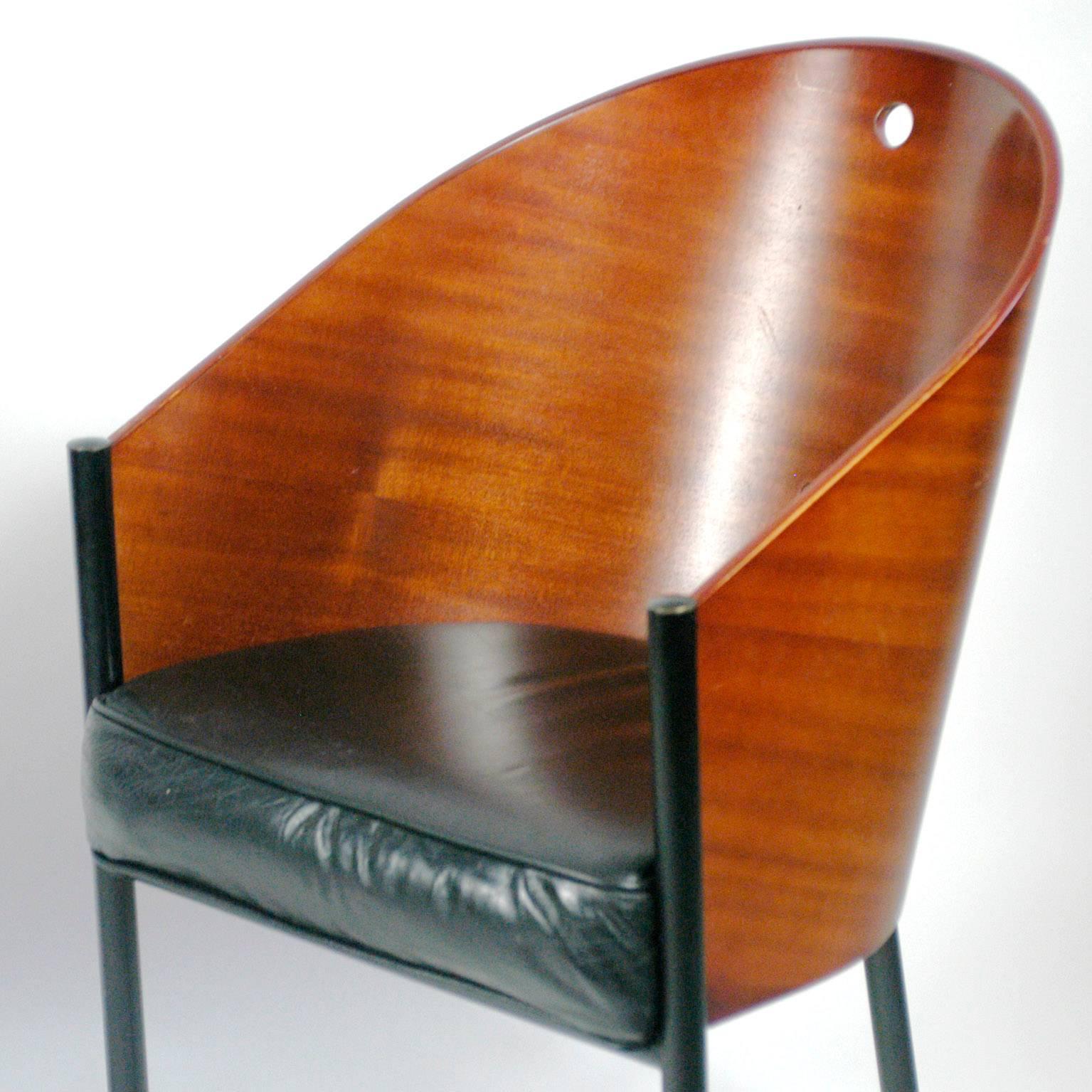 Modern  Brown mahogany and Black Leather Costes Chair by Philippe Starck