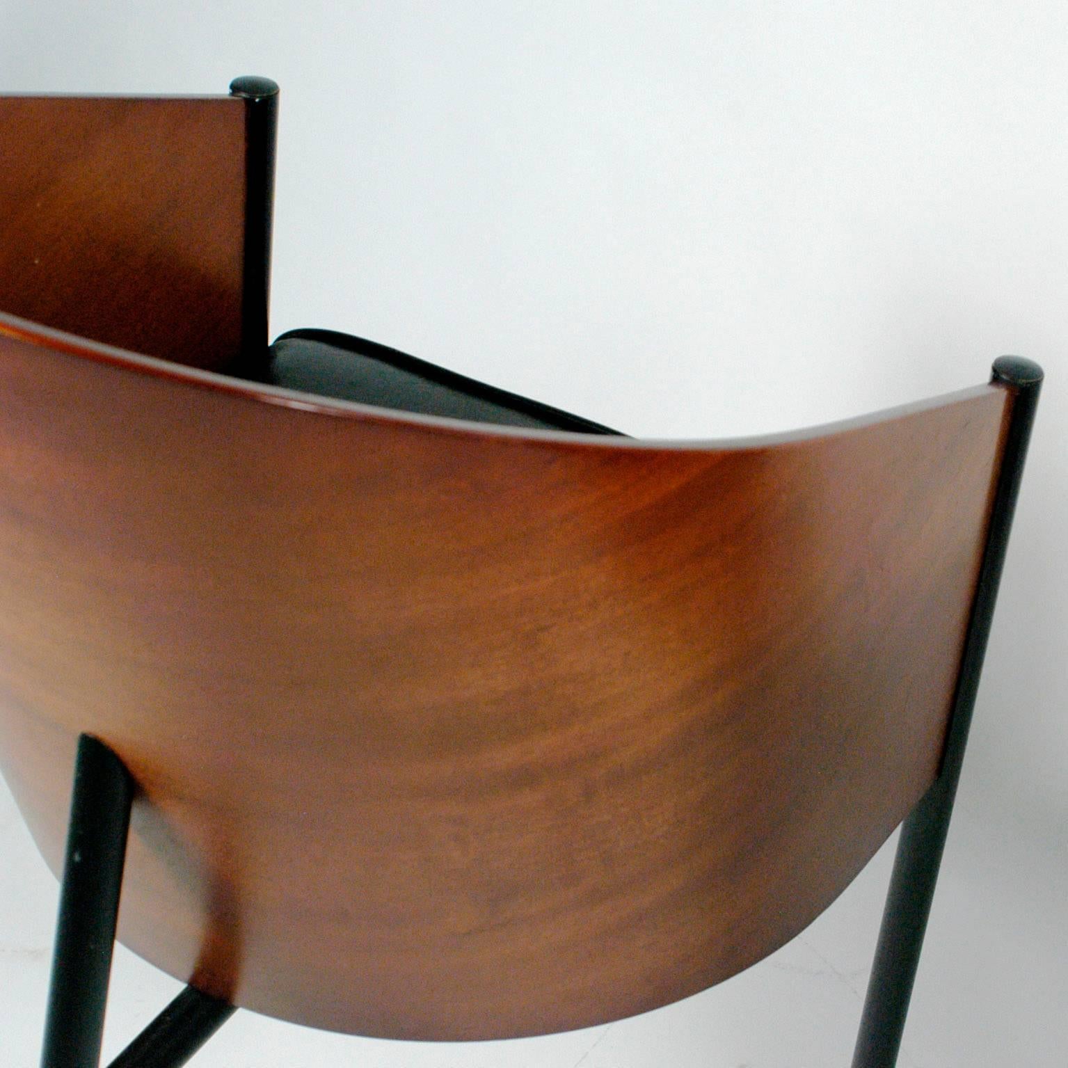 Italian  Brown mahogany and Black Leather Costes Chair by Philippe Starck