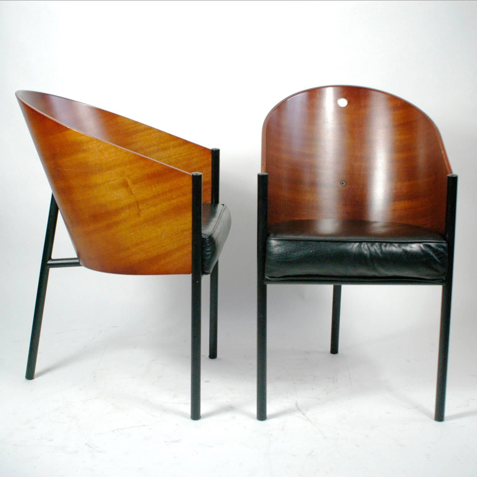 Late 20th Century  Brown mahogany and Black Leather Costes Chair by Philippe Starck