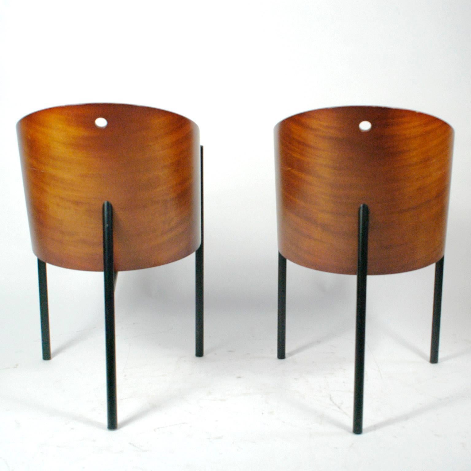 Metal  Brown mahogany and Black Leather Costes Chair by Philippe Starck